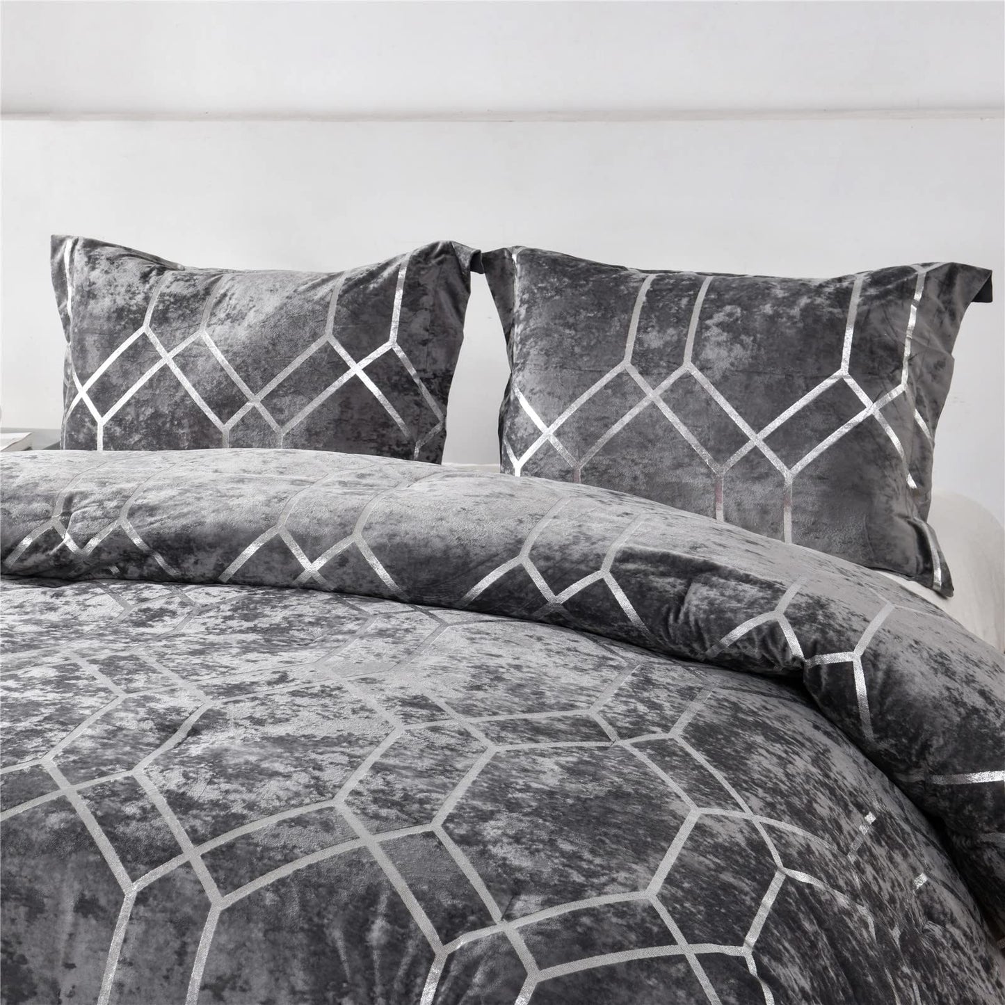 Metallic Print Comforter Set, Distressed Velvet Face with Metallic Print