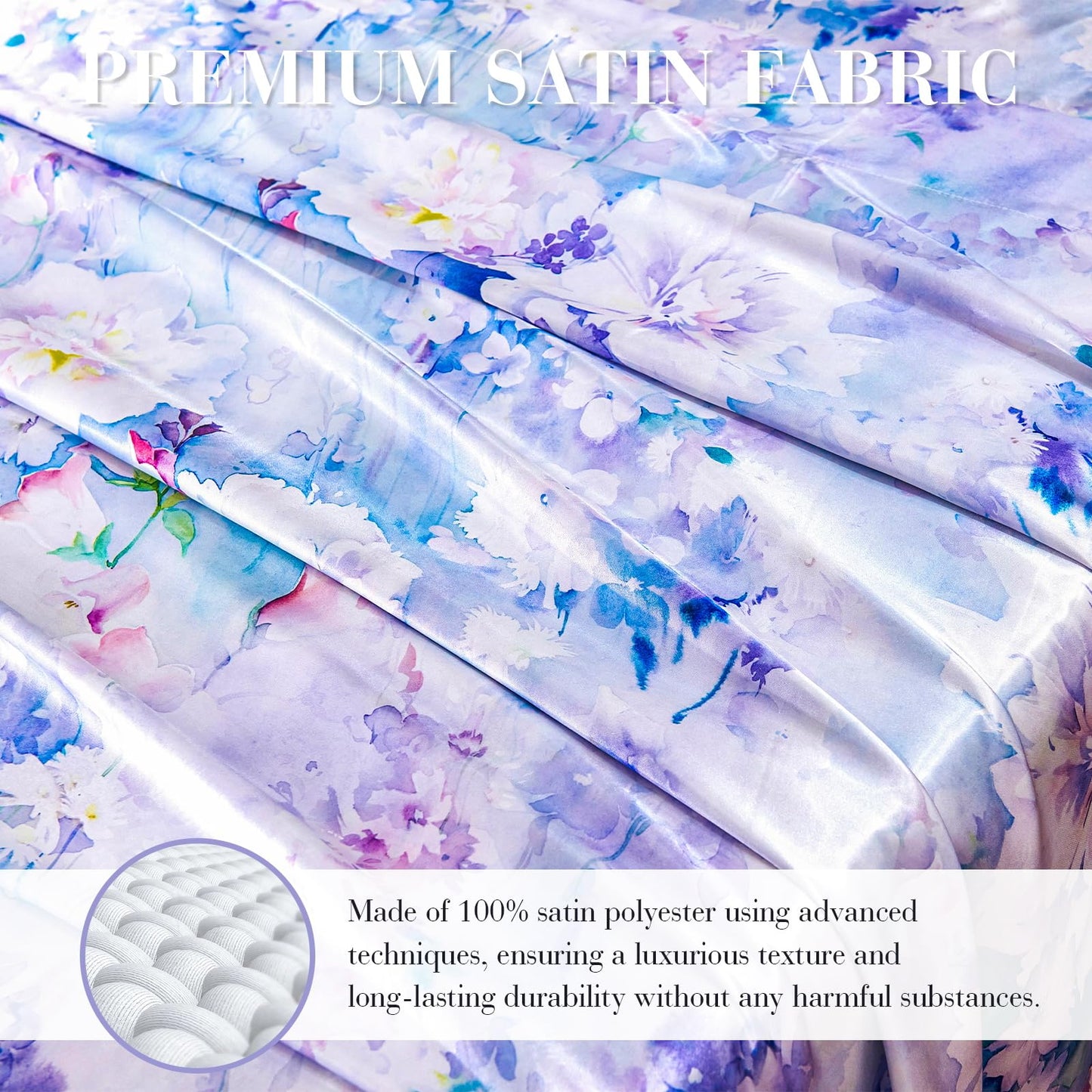 Floral Print - Luxurious Silky Feel Queen Sheet Set - Elegant Smooth Satin Bed Sheets