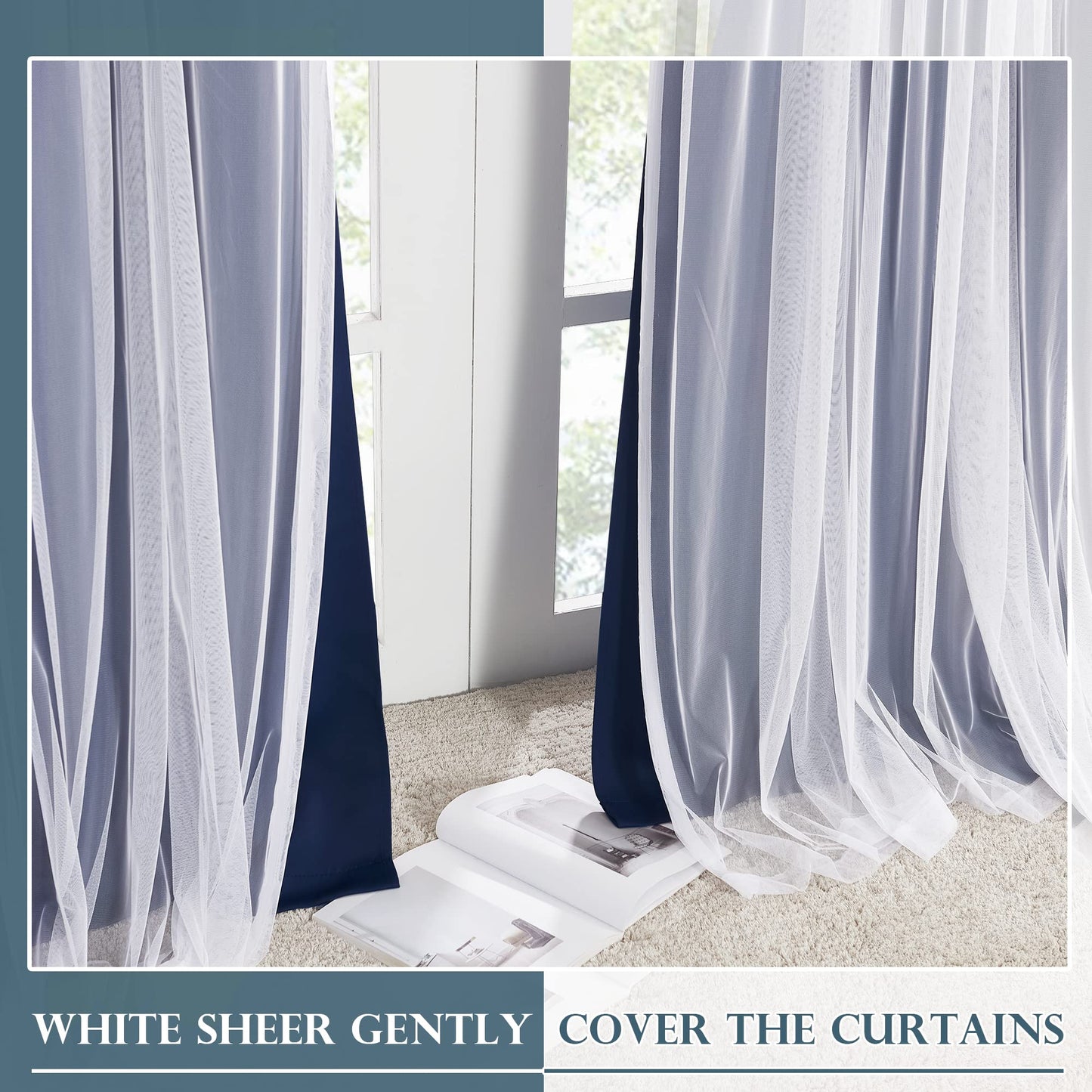 Double-Layered Curtains with Tie-Backs Sheer Drapes Light Blocking, 2 Pcs