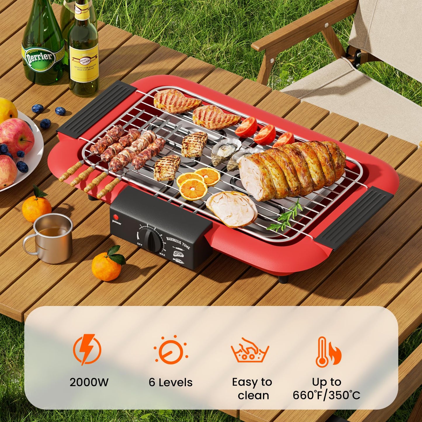 Electric BBQ Grill, Smokeless Non-Stick Indoor/Outdoor Barbecue Grill