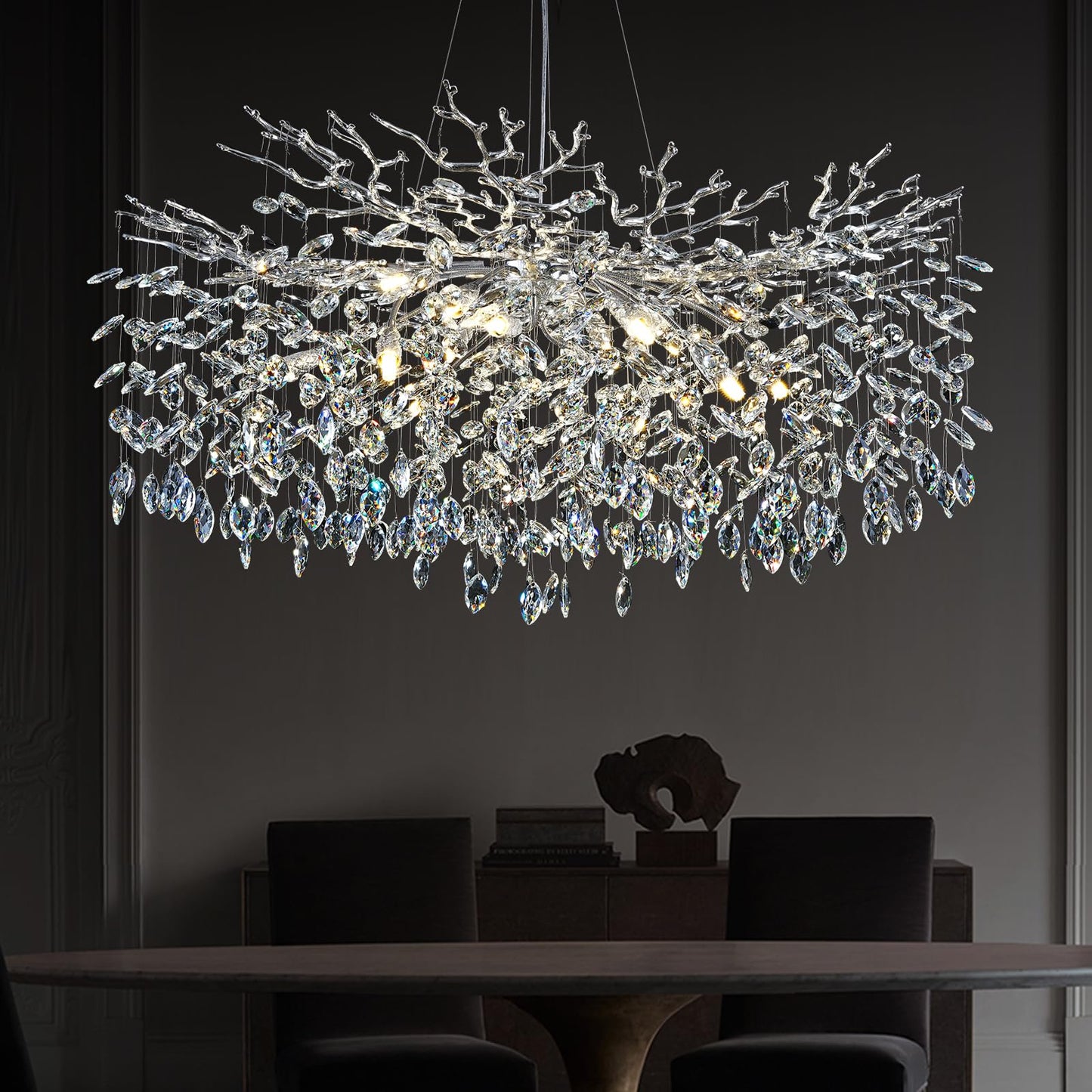 H134'' Modern Crystal Tree Branch Chandelier, Foyer High Ceiling Chandelier