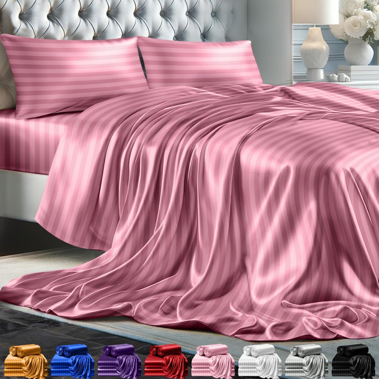 Queen Size Set 4 Pcs - Silky & Luxuriously Soft Satin Bed Sheets