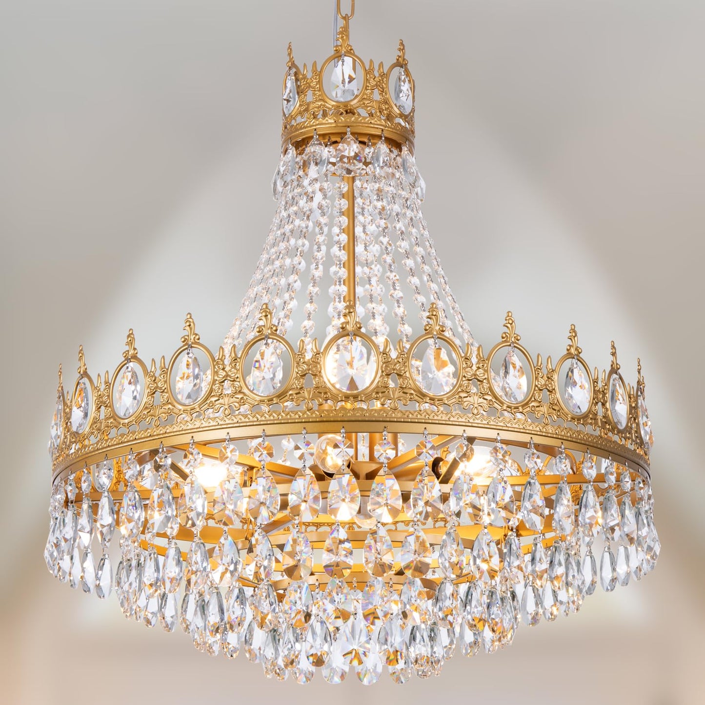 French Empire Crystal Chandeliers, 9-Light Modern Luxury