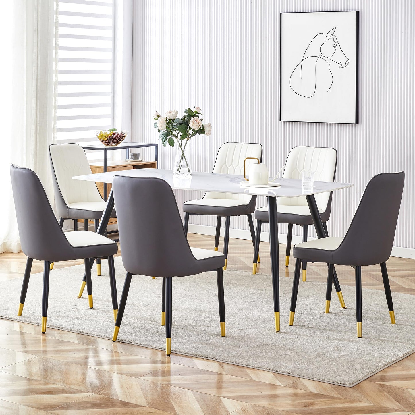 Dining Room Table Set for 4,Sintered Stone Kitchen Table Top and Modern Chairs