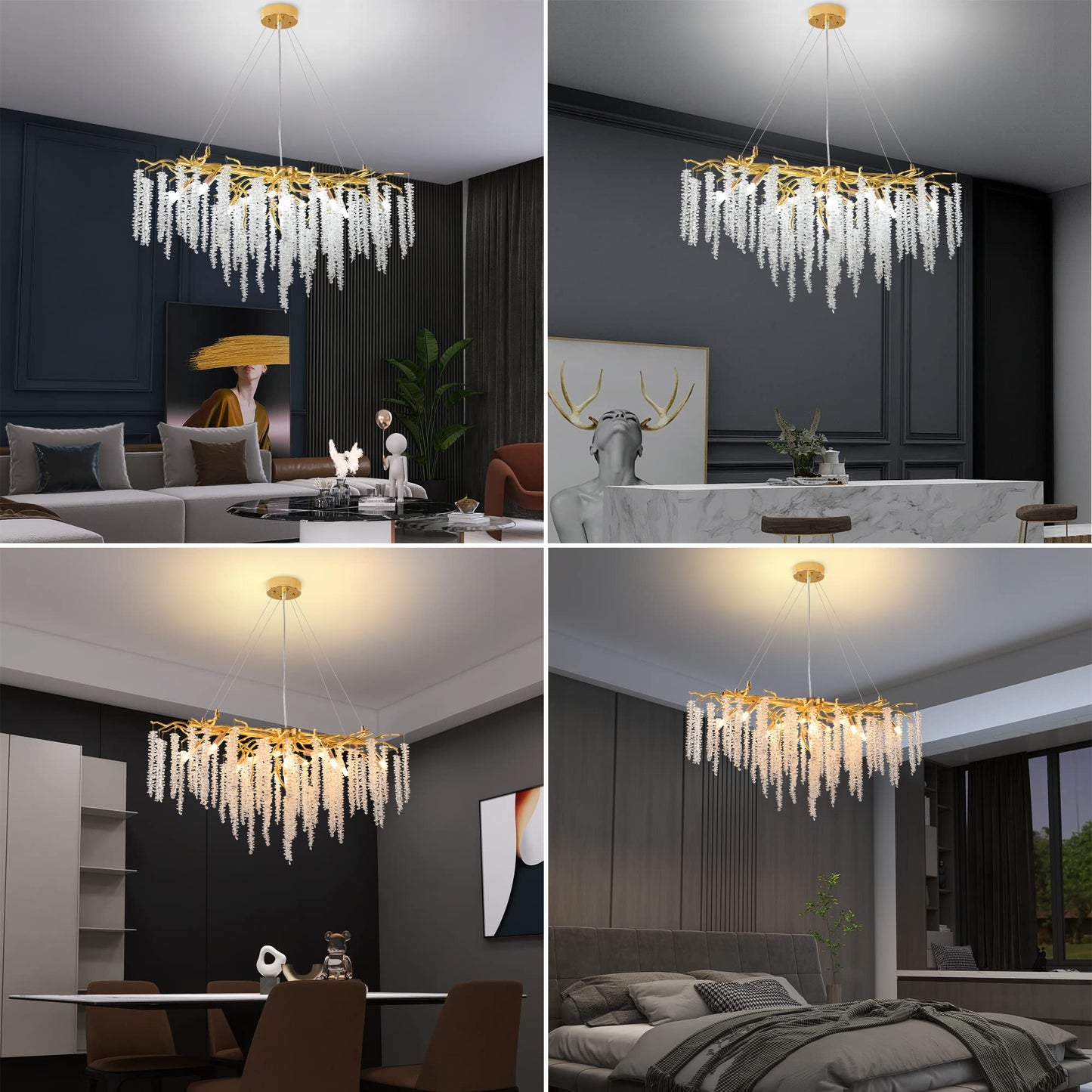 Modern Crystal Tree Branches Chandelier Gold Round Raindrop