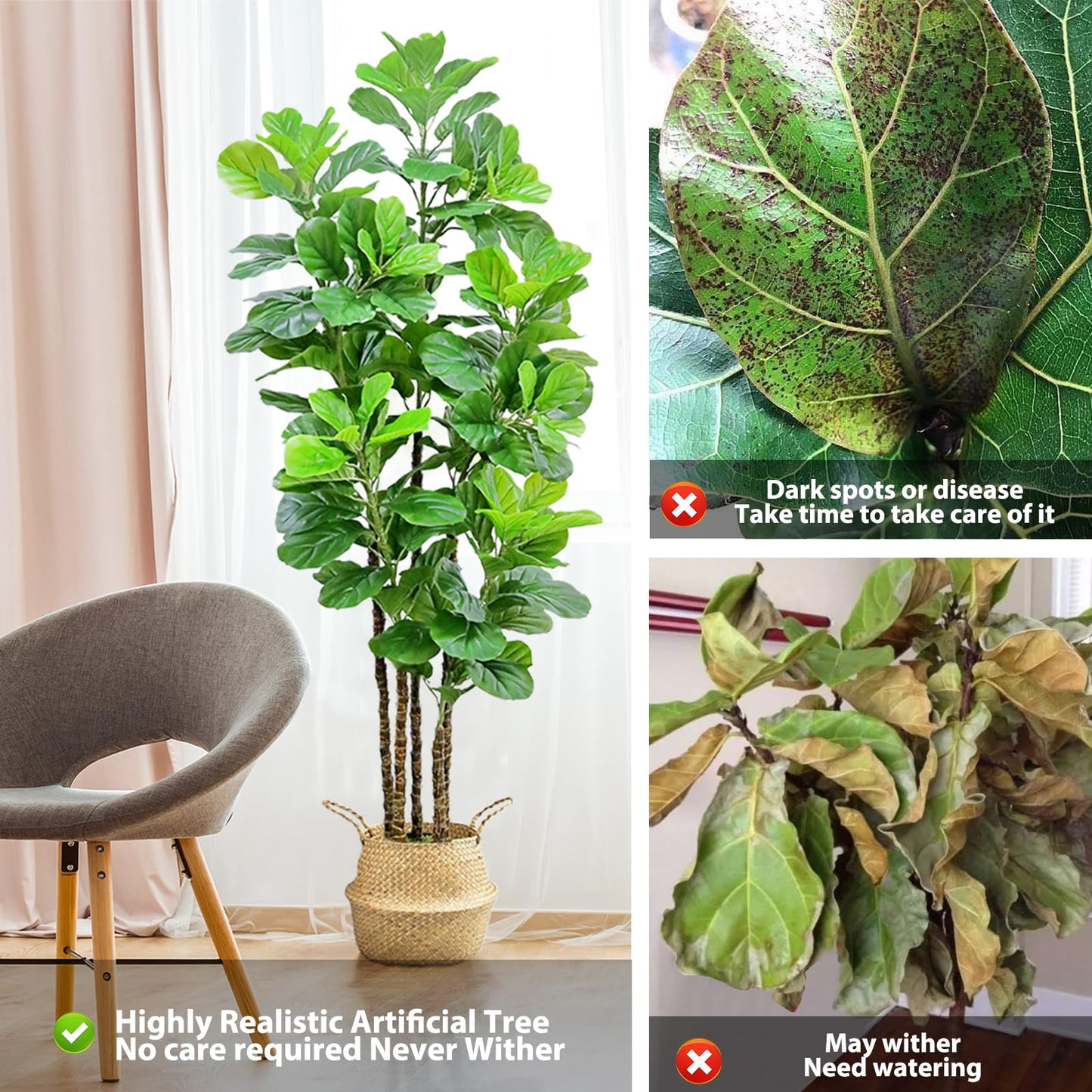 6ft  Artificial Fiddle Leaf Fig Tree Fake Tree Faux Plant