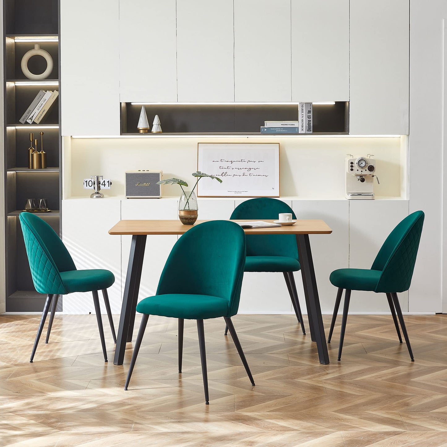 Modern Dining Table Set for 4 with Upholstered Dining Chairs Velvet