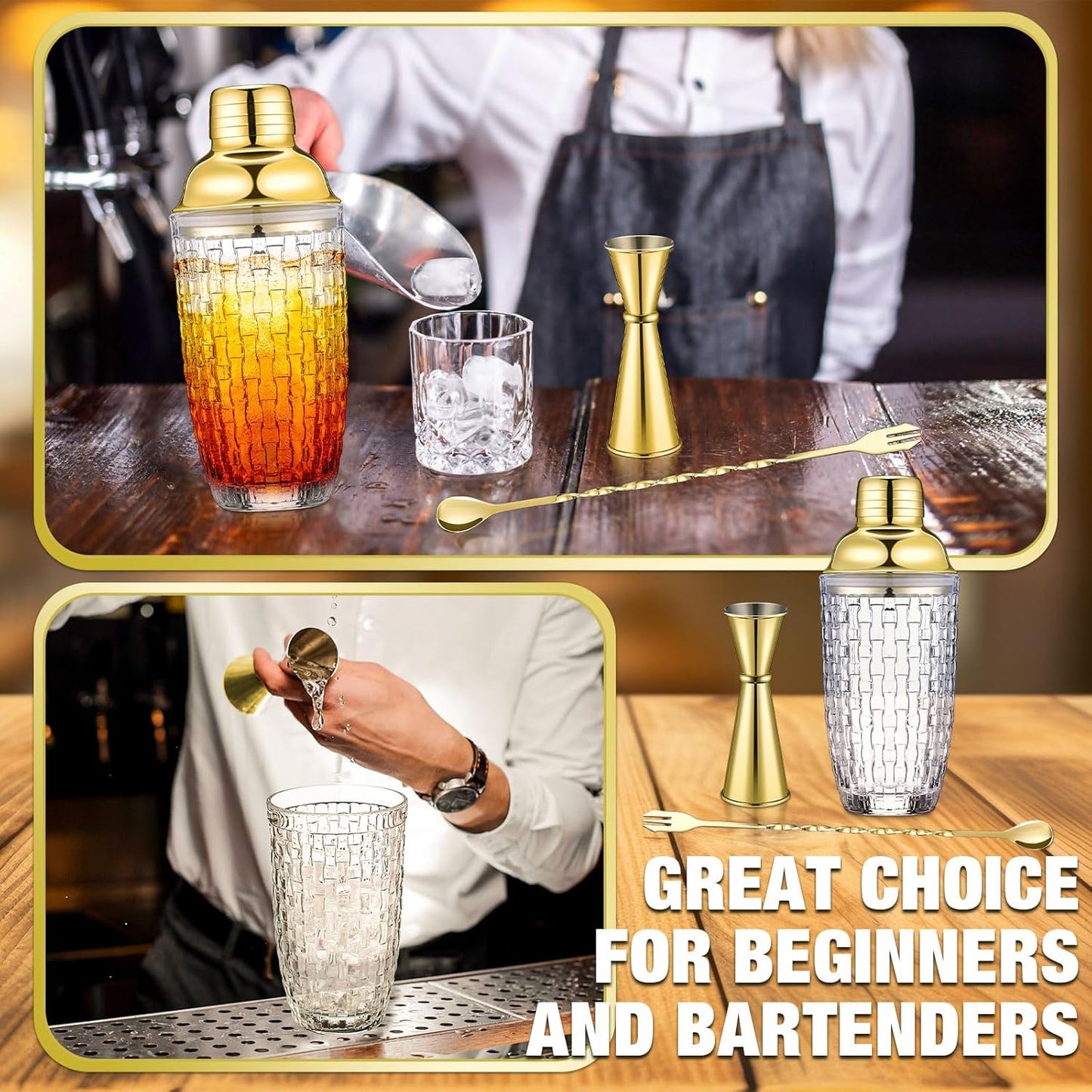 3 Pcs Cocktail Shaker Set 13oz Drink Shaker