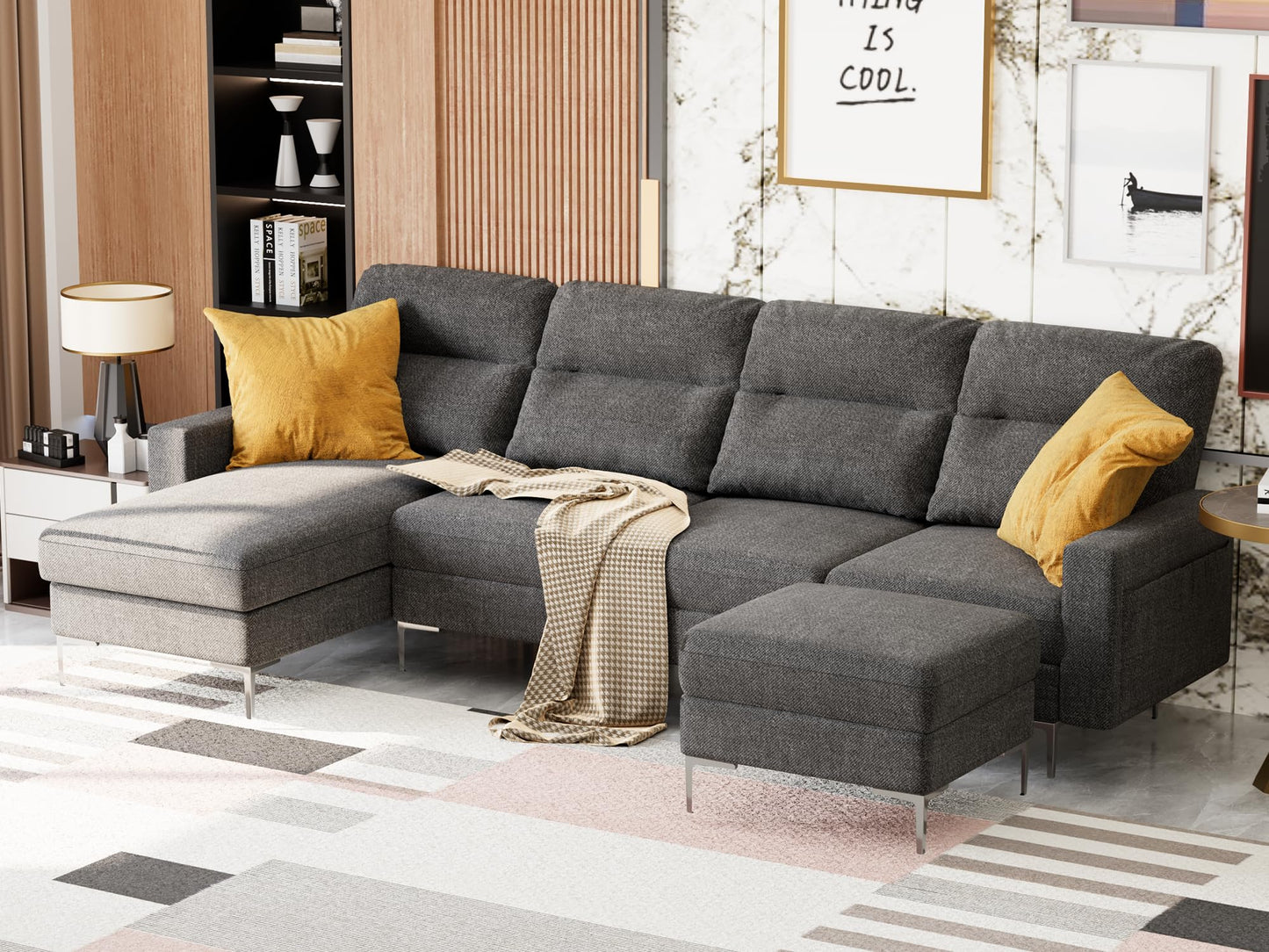 Convertible Sectional Sofa Couch, 4 Seat Sofa Set for Living Room