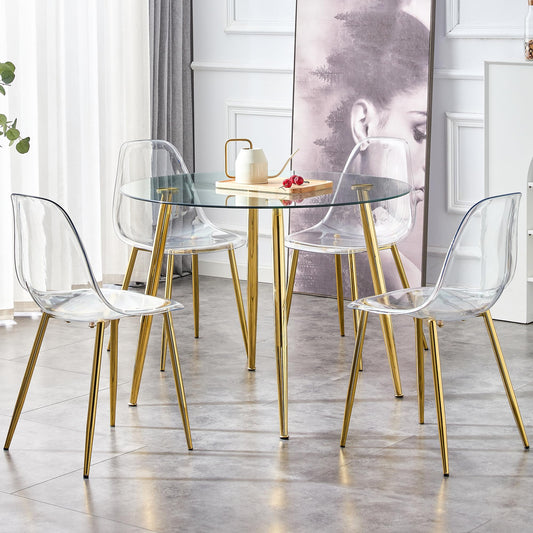 Gold Round Glass Dining Table Set for 4