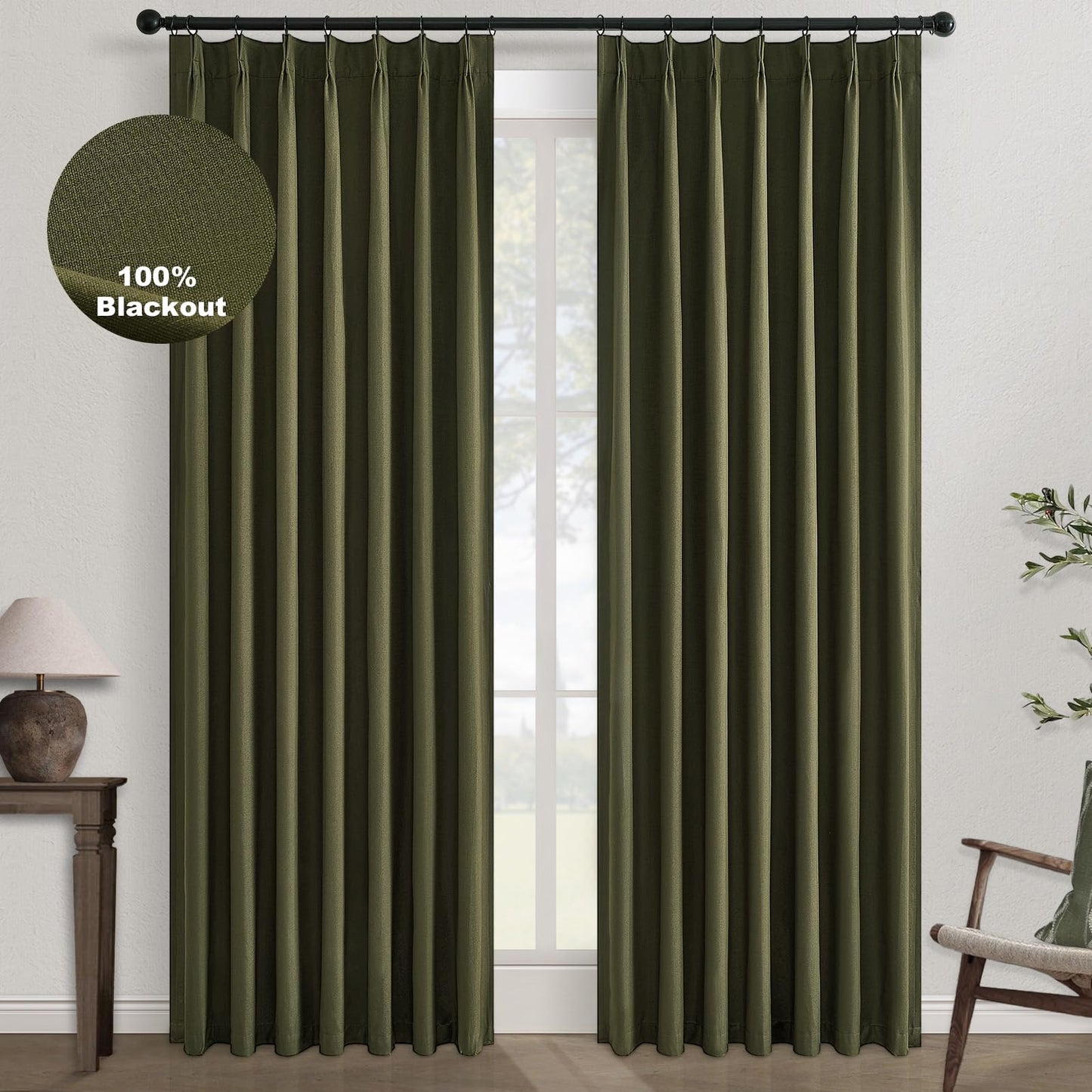 Pinch Pleated Curtains 96 Inch Long, 100% Blackout Thermal Insulated