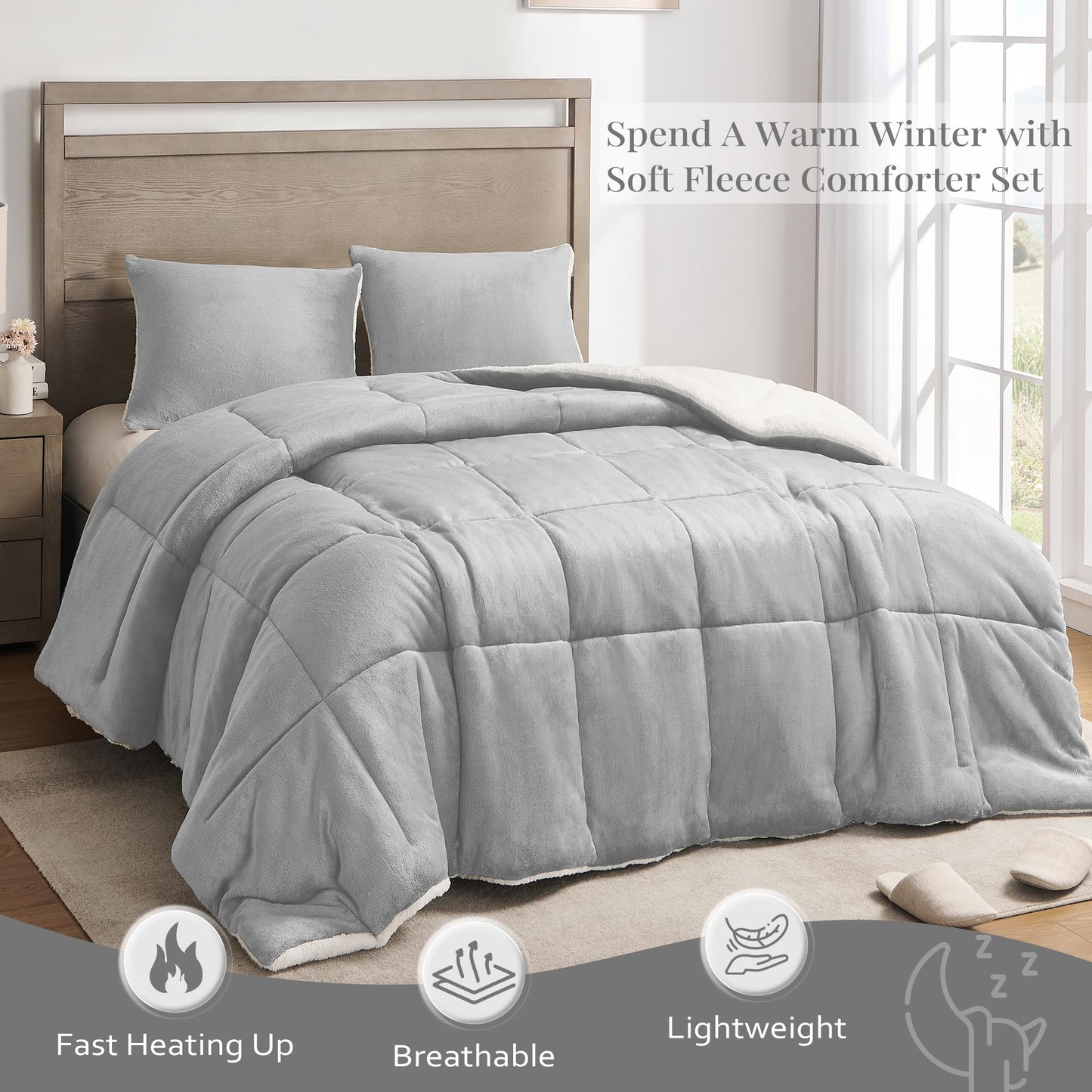 Luxury Fleece Sherpa Comforter Sets for Queen Bed, Soft and Warm Set