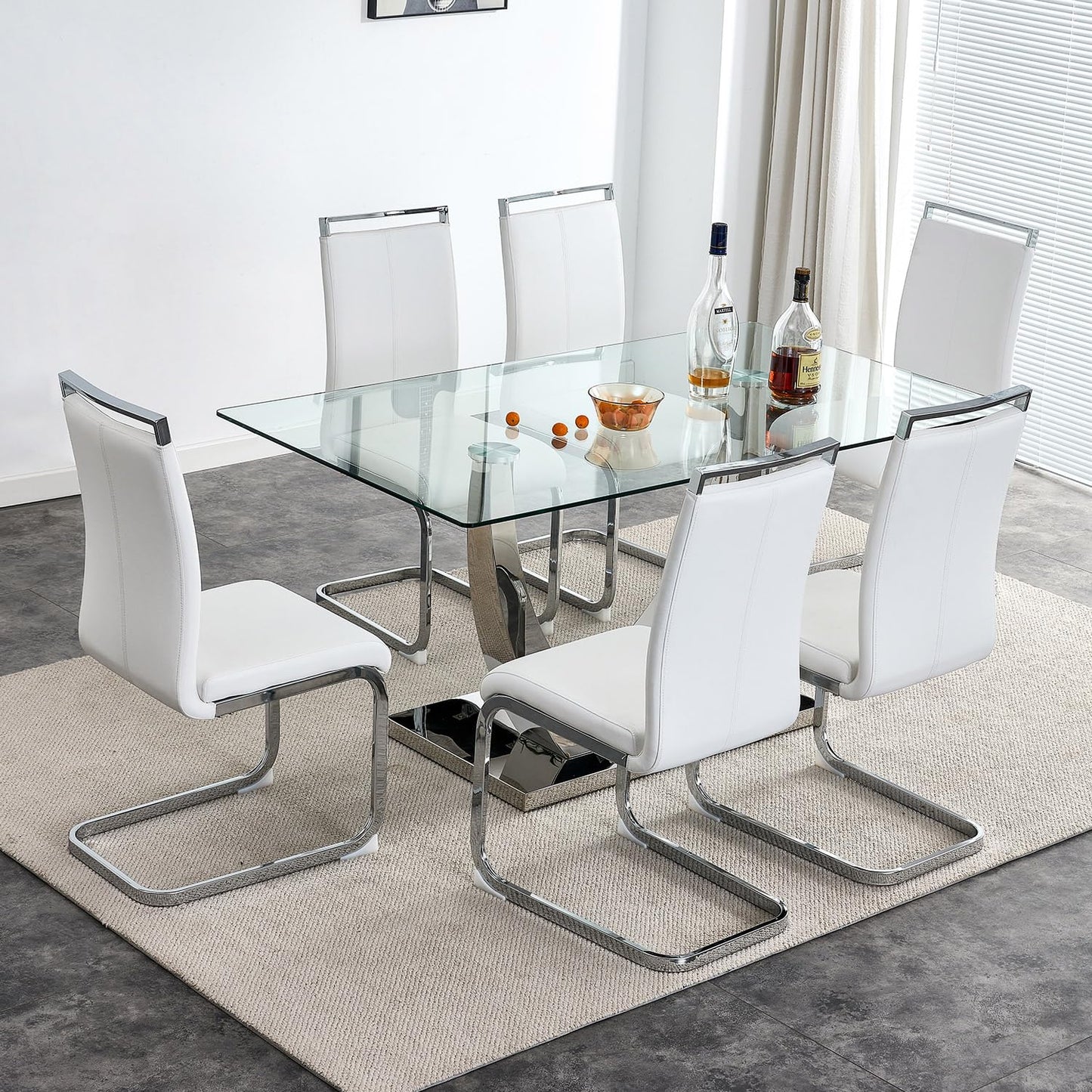 63” Dining Room Table Set for 6,Rectangle kitchen Table Set with Leather Chairs