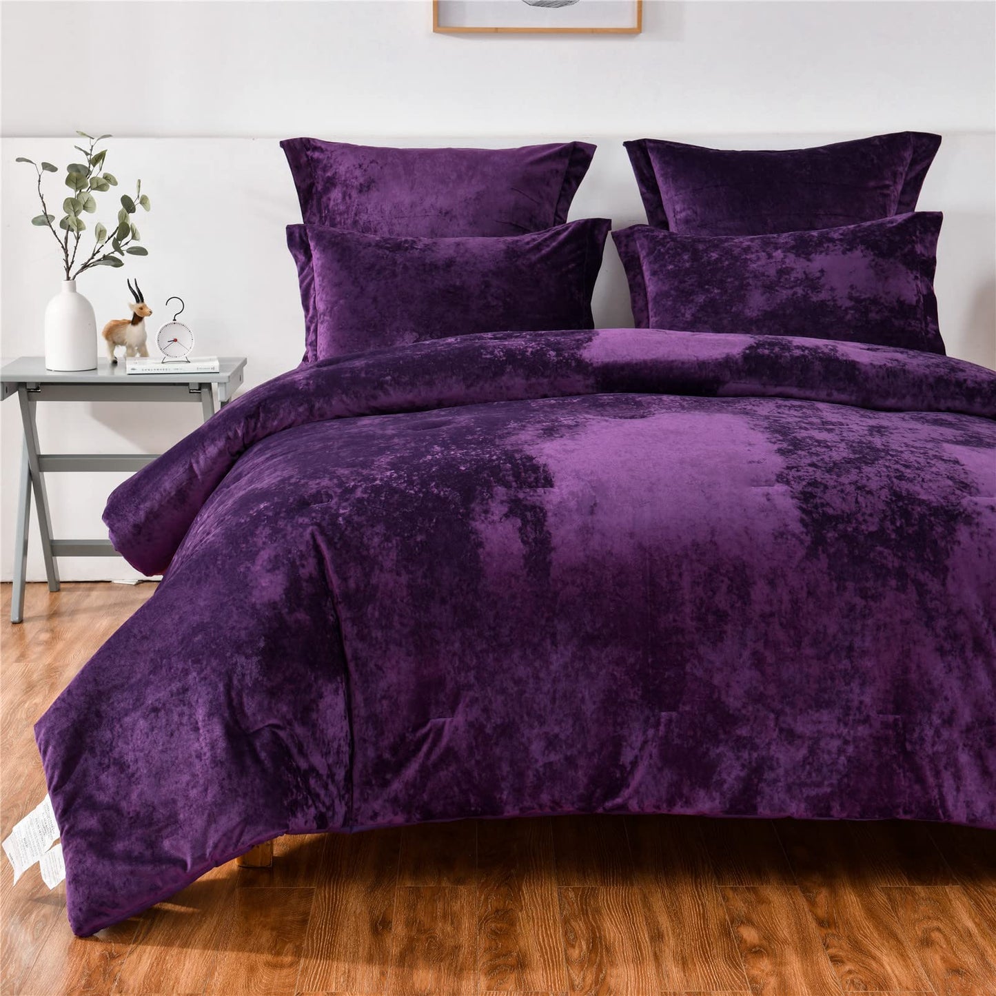 Distressed Velvet Comforter Set Brushed Solid Microfiber Reverse