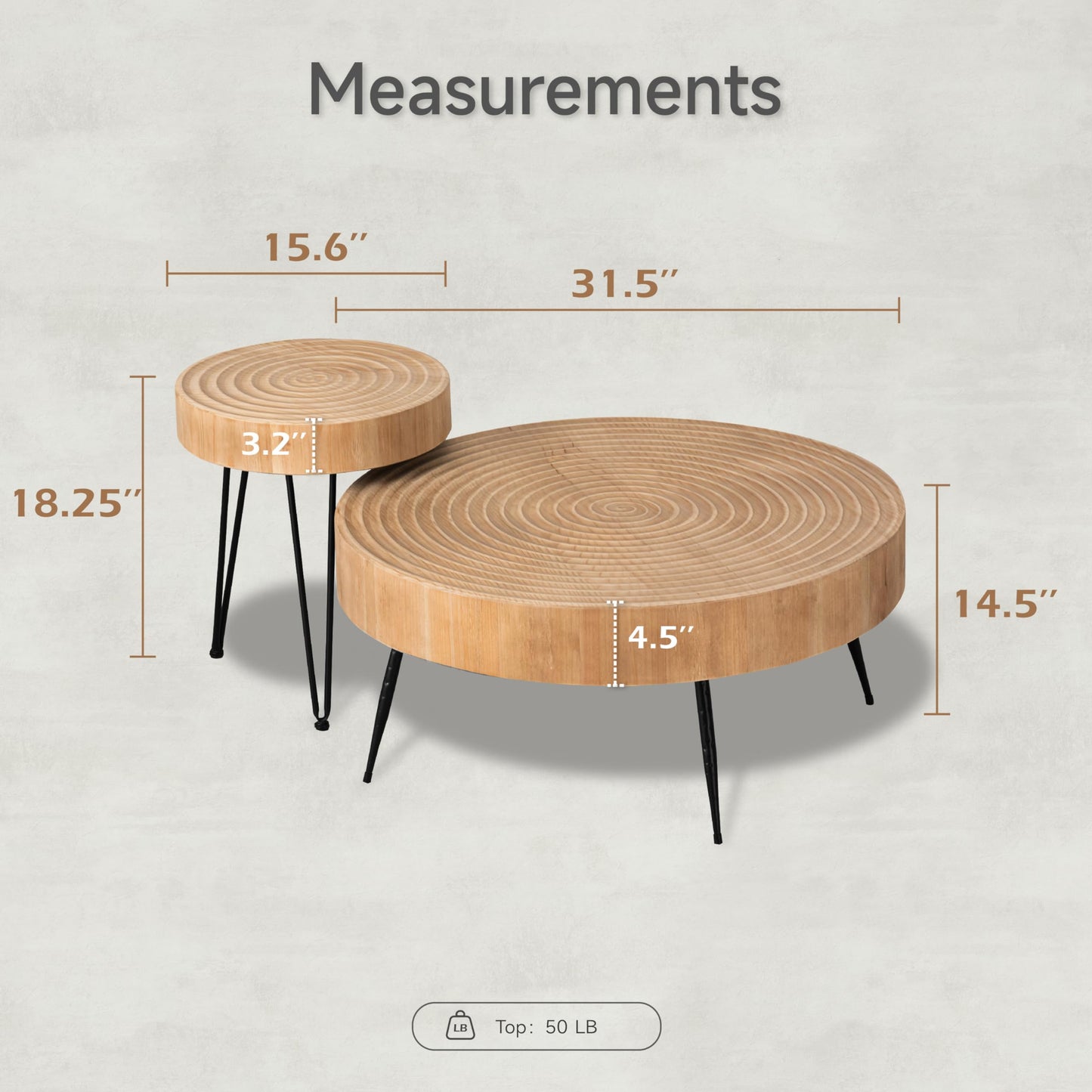 2-Piece Modern Farmhouse Coffee, Nesting Natural Finish