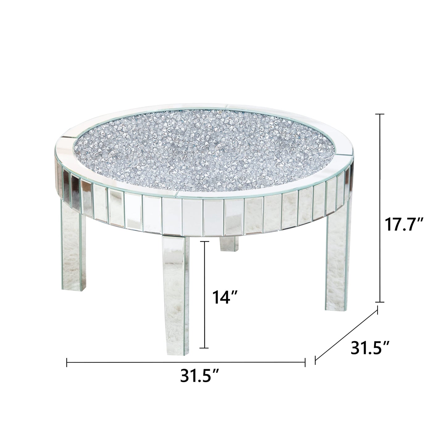 31.5'' Modern Round Coffee Table with Mirror Surface, Silver Accent Table