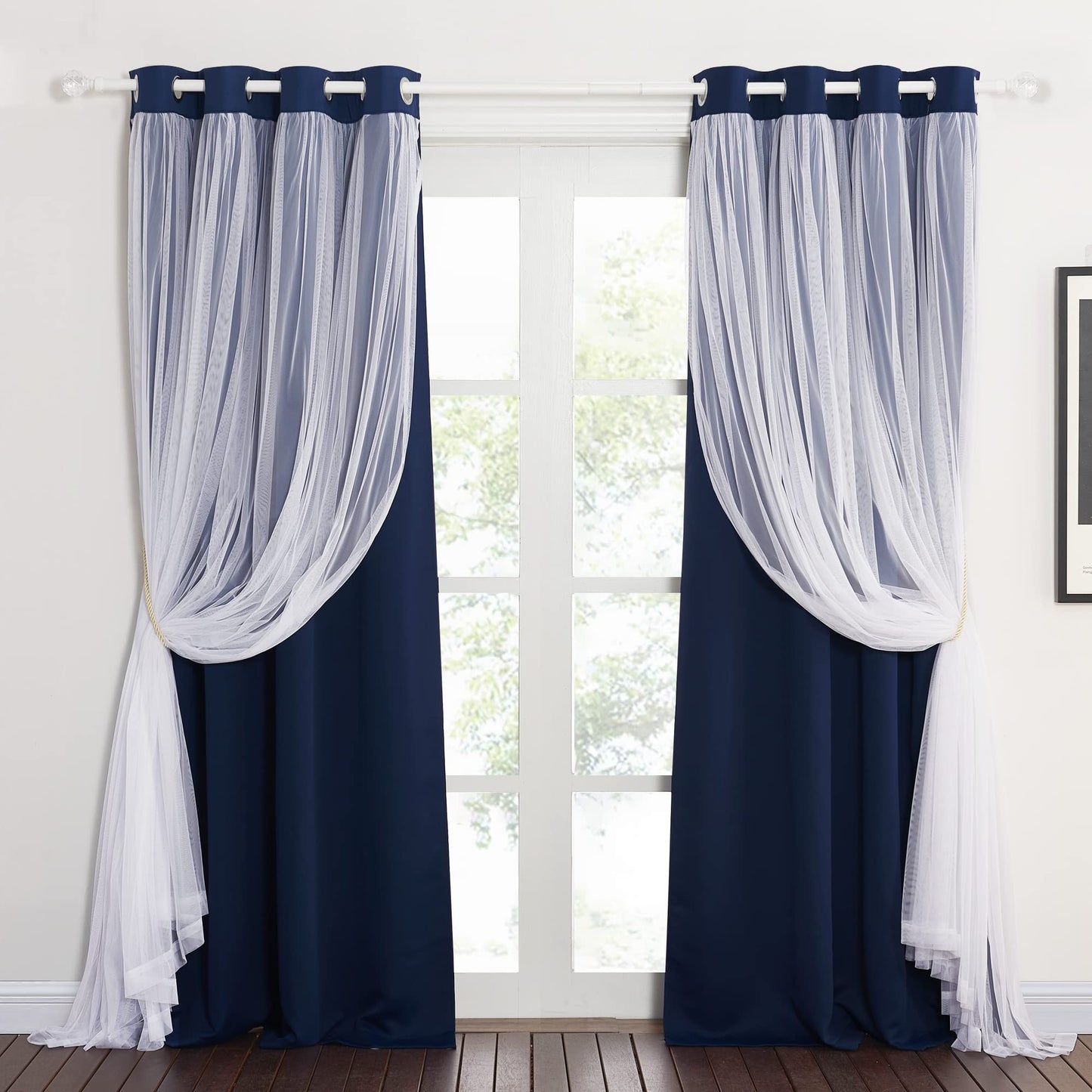 Double-Layered Curtains with Tie-Backs Sheer Drapes Light Blocking, 2 Pcs