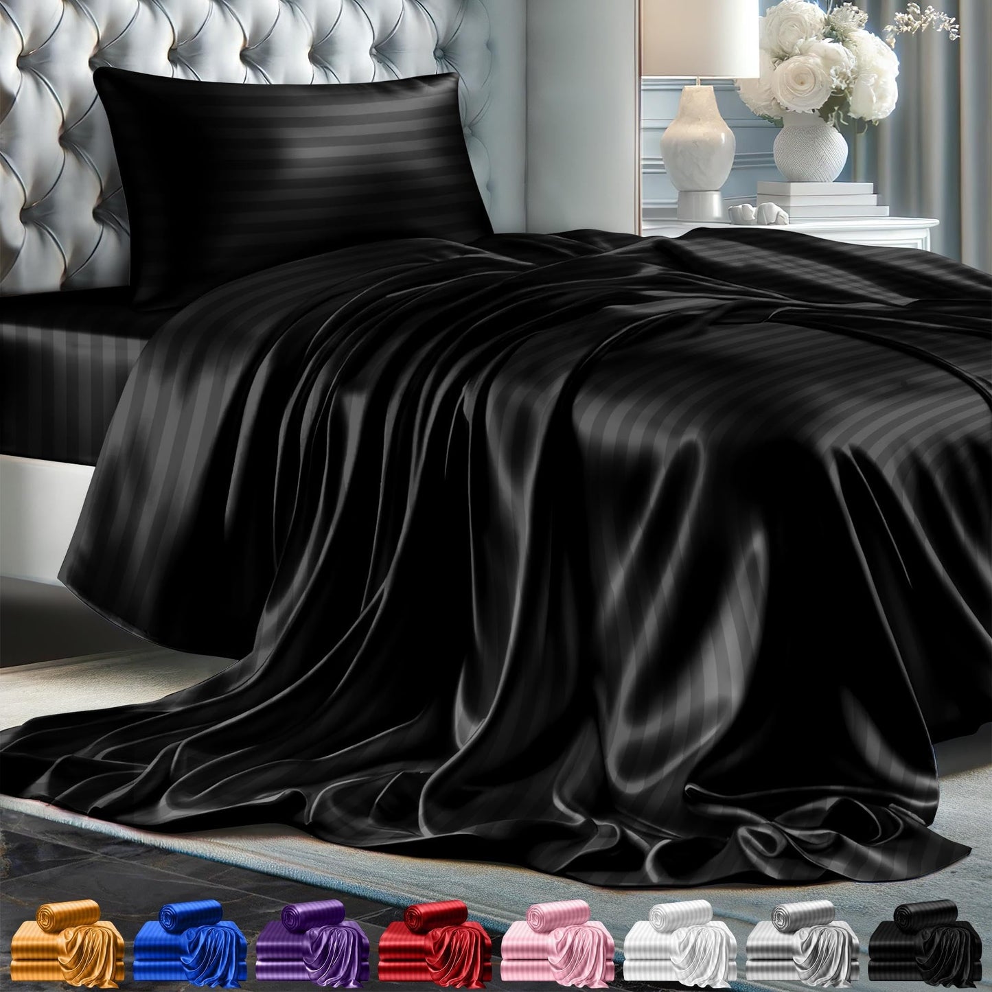 Queen Size Set 4 Pcs - Silky & Luxuriously Soft Satin Bed Sheets