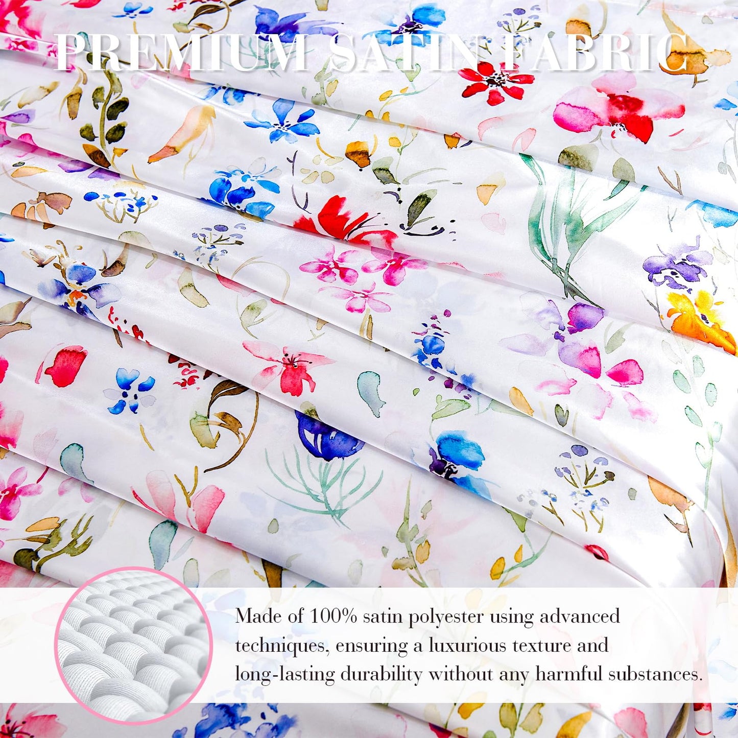 Floral Print - Luxurious Silky Feel Queen Sheet Set - Elegant Smooth Satin Bed Sheets