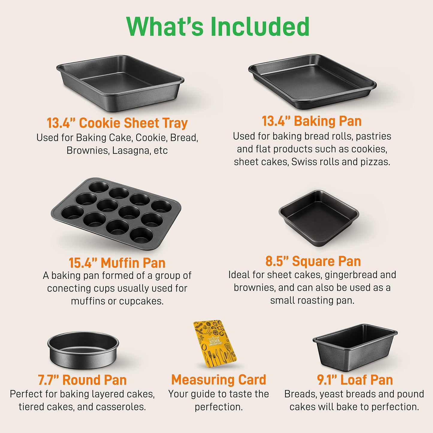 6-Piece Nonstick Bakeware Set, Carbon Steel Baking Pans - Gold