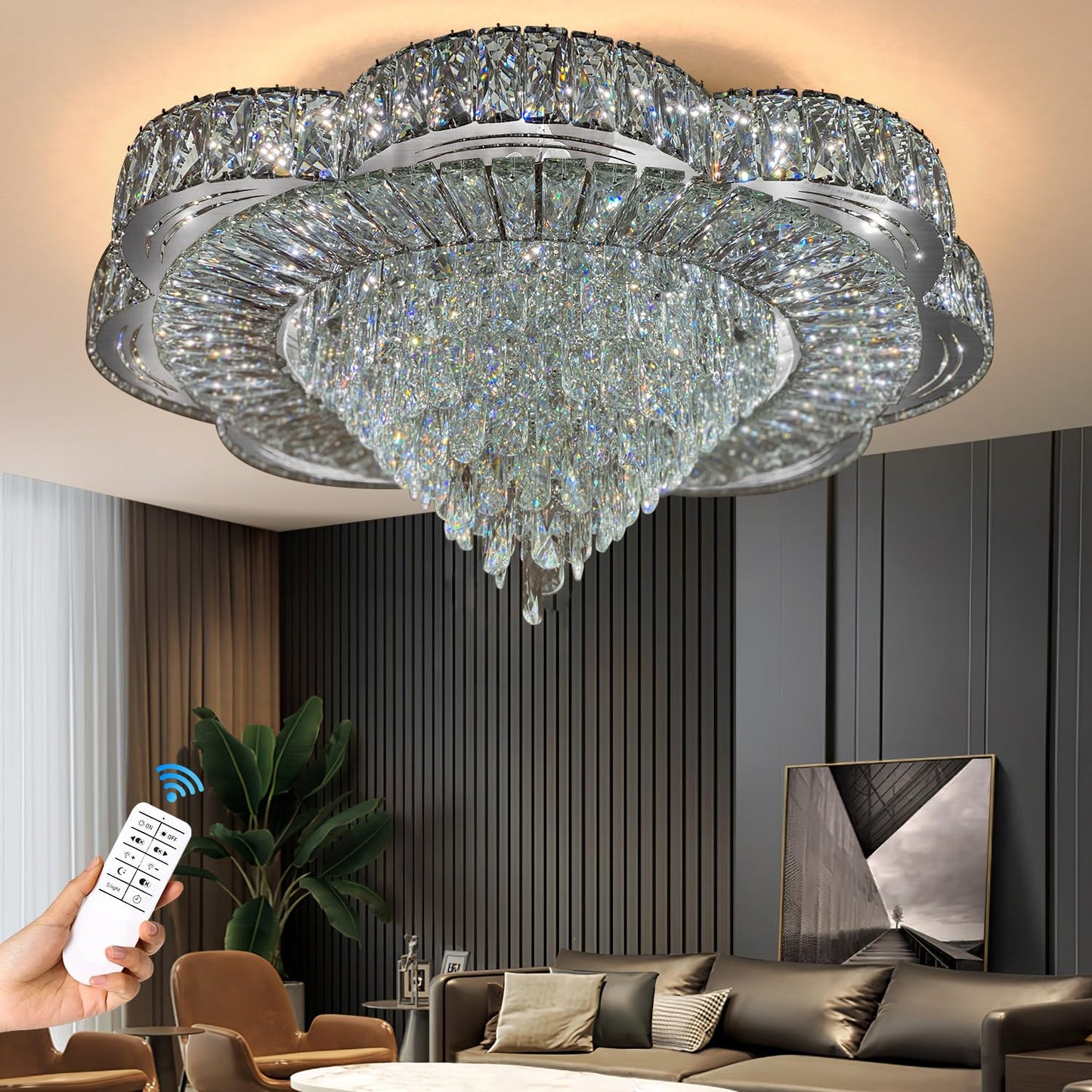 Modern Empire Crystal Chandelier 32inches Raindrop Ceiling Light