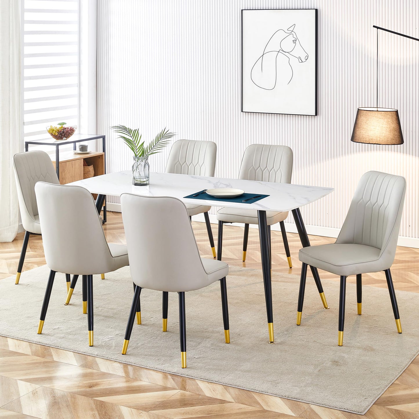 Dining Room Table Set for 4,Sintered Stone Kitchen Table Top and Modern Chairs