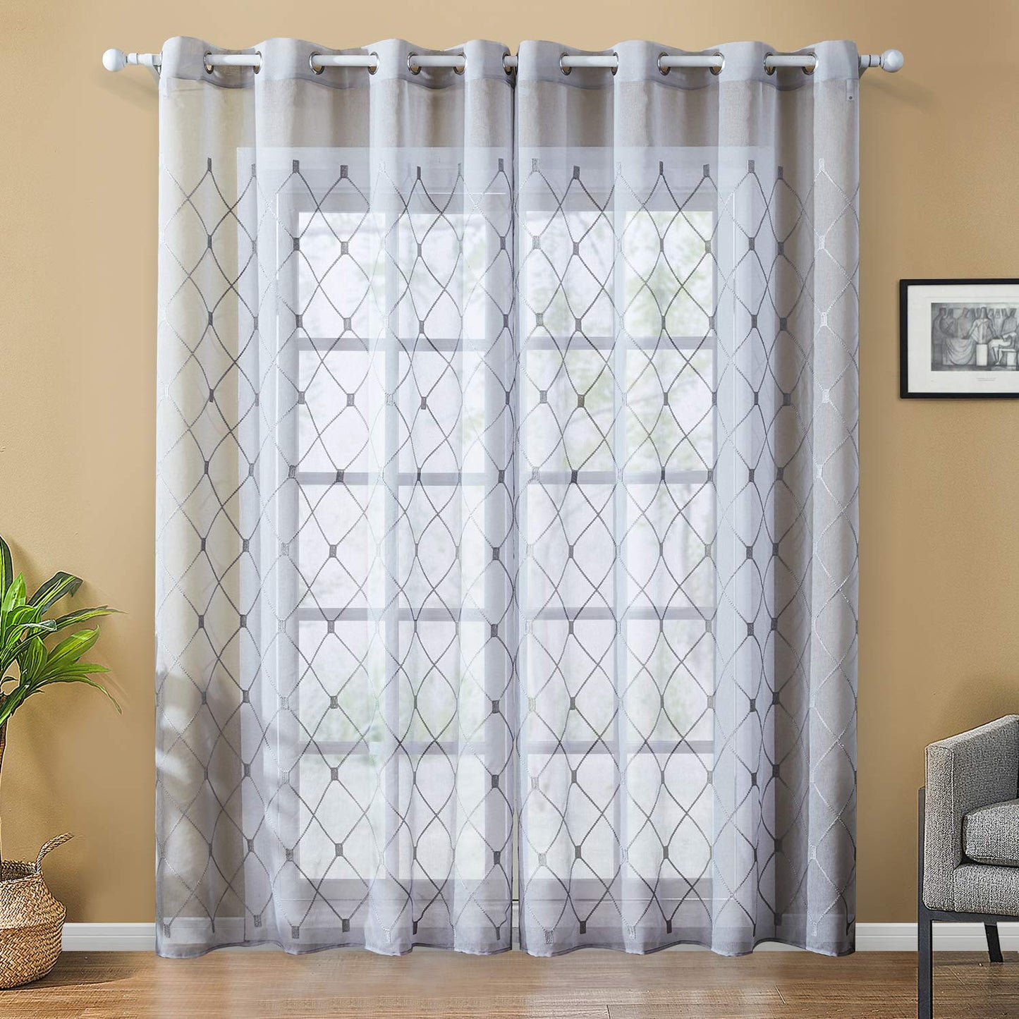 White Sheer Curtains 84 Inches Long for Living Room, 2 Panels Set