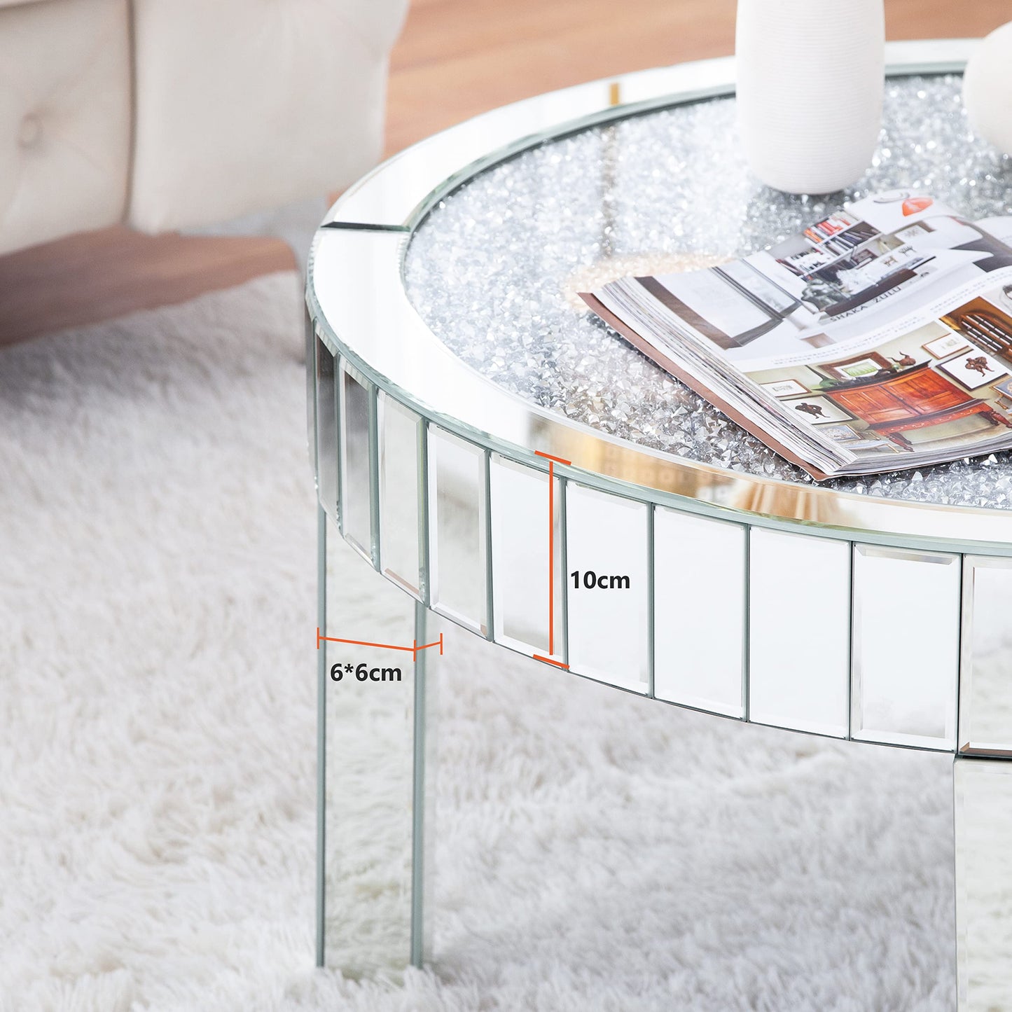 31.5'' Modern Round Coffee Table with Mirror Surface, Silver Accent Table