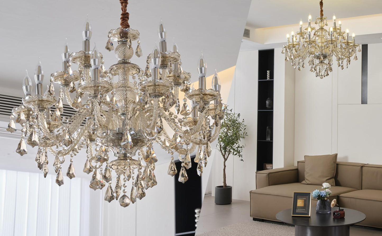 Cognac 15 Lights Crystal Chandelier - Modern Luxurious Light Candle Pendant Lamp