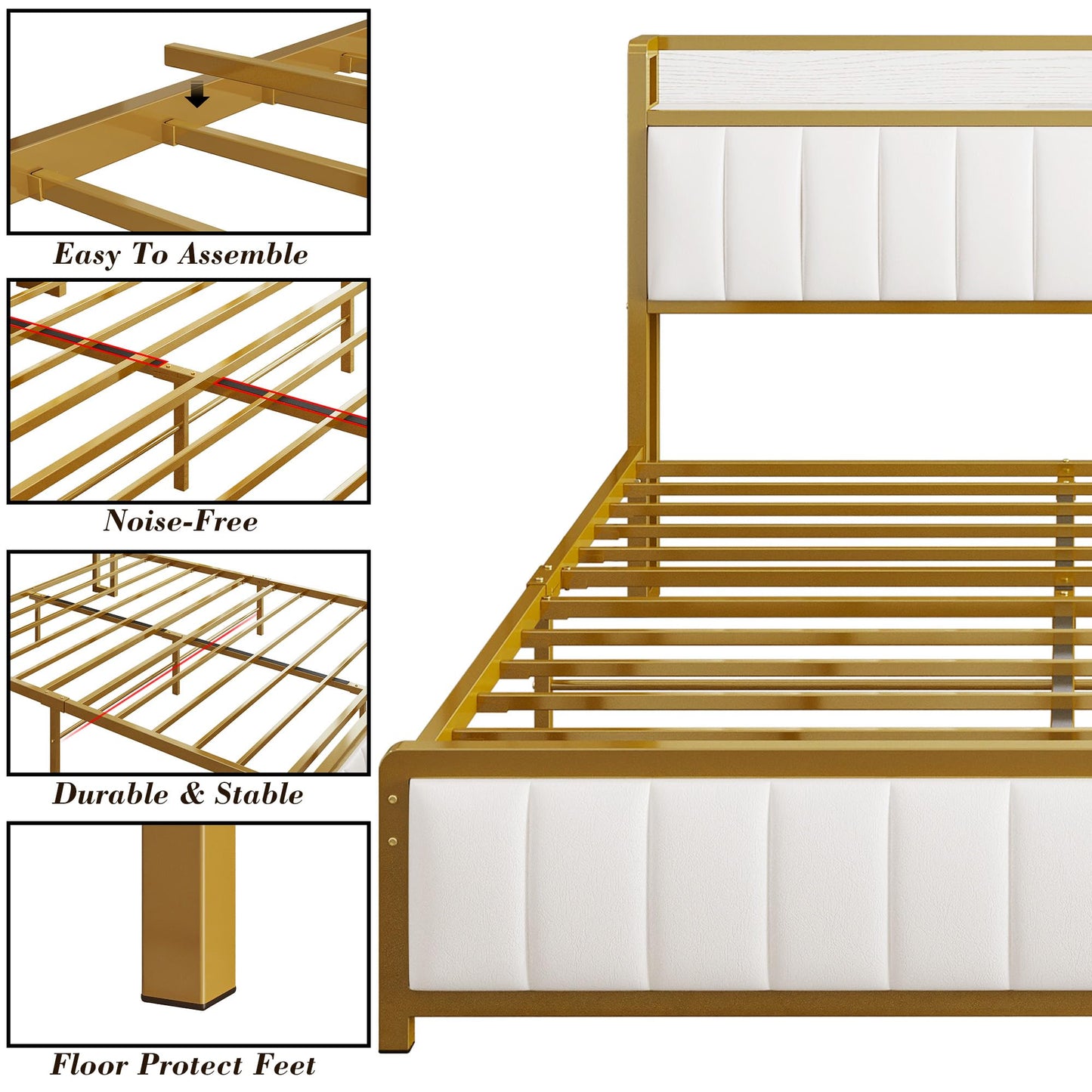 King Bed Frames, Storage Headboard with Charging Station