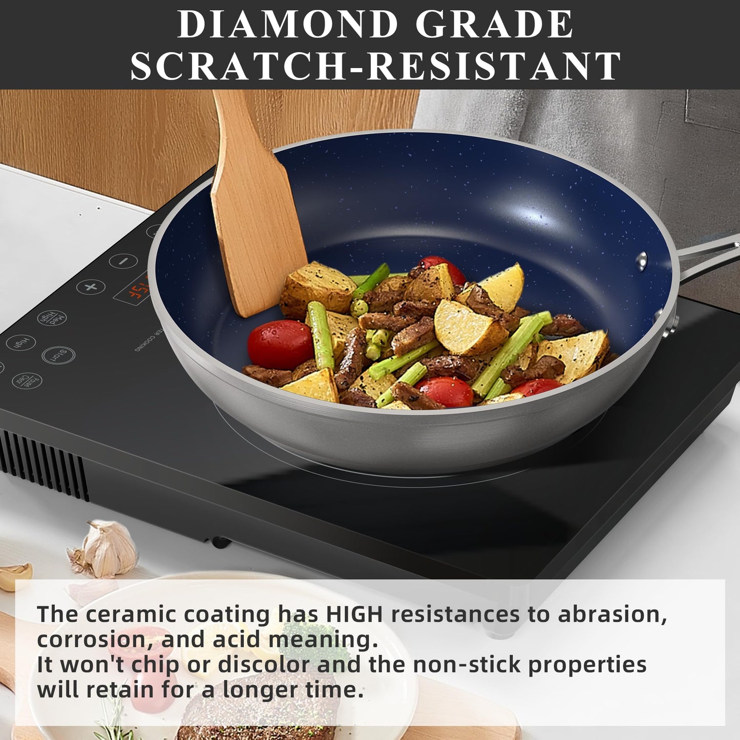 Ceramic Nonstick Cookware Set, Diamond Infused Scratch-Resistant