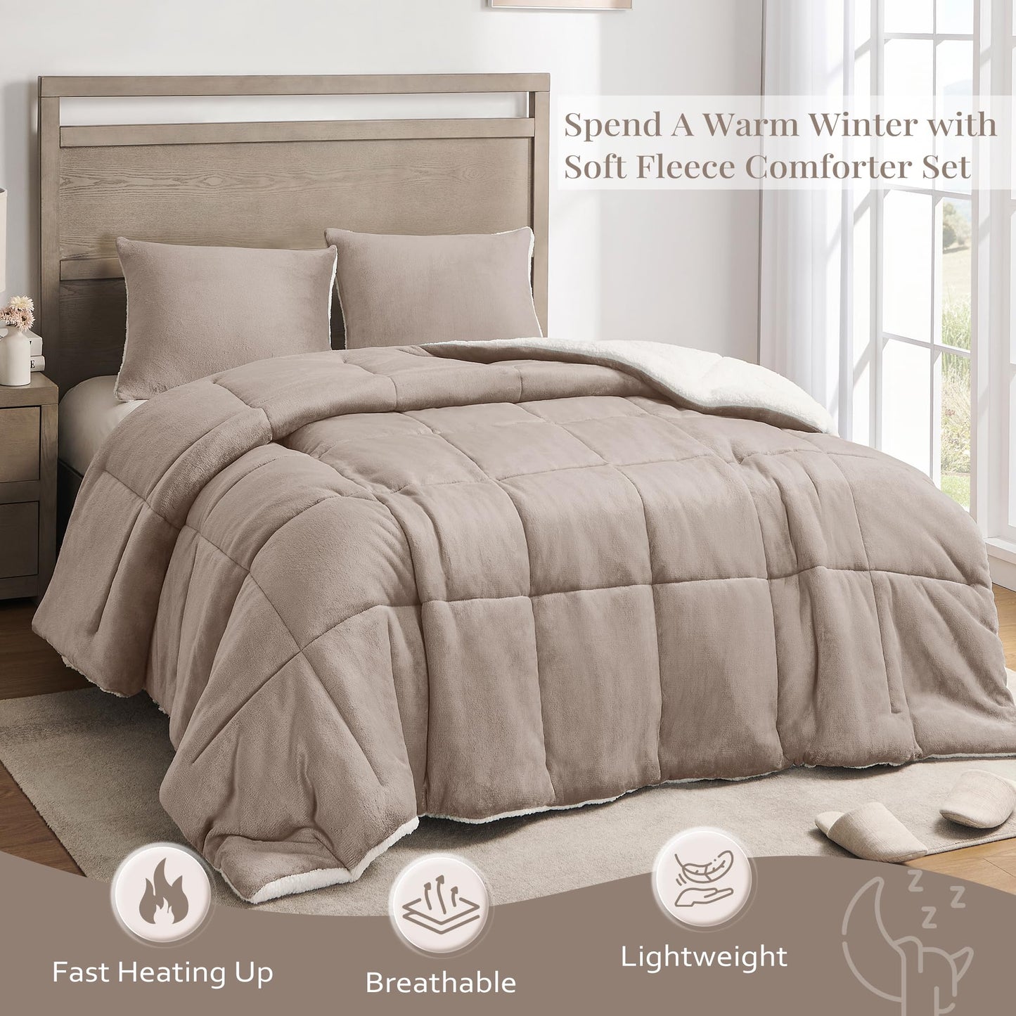 Luxury Fleece Sherpa Comforter Sets for Queen Bed, Soft and Warm Set