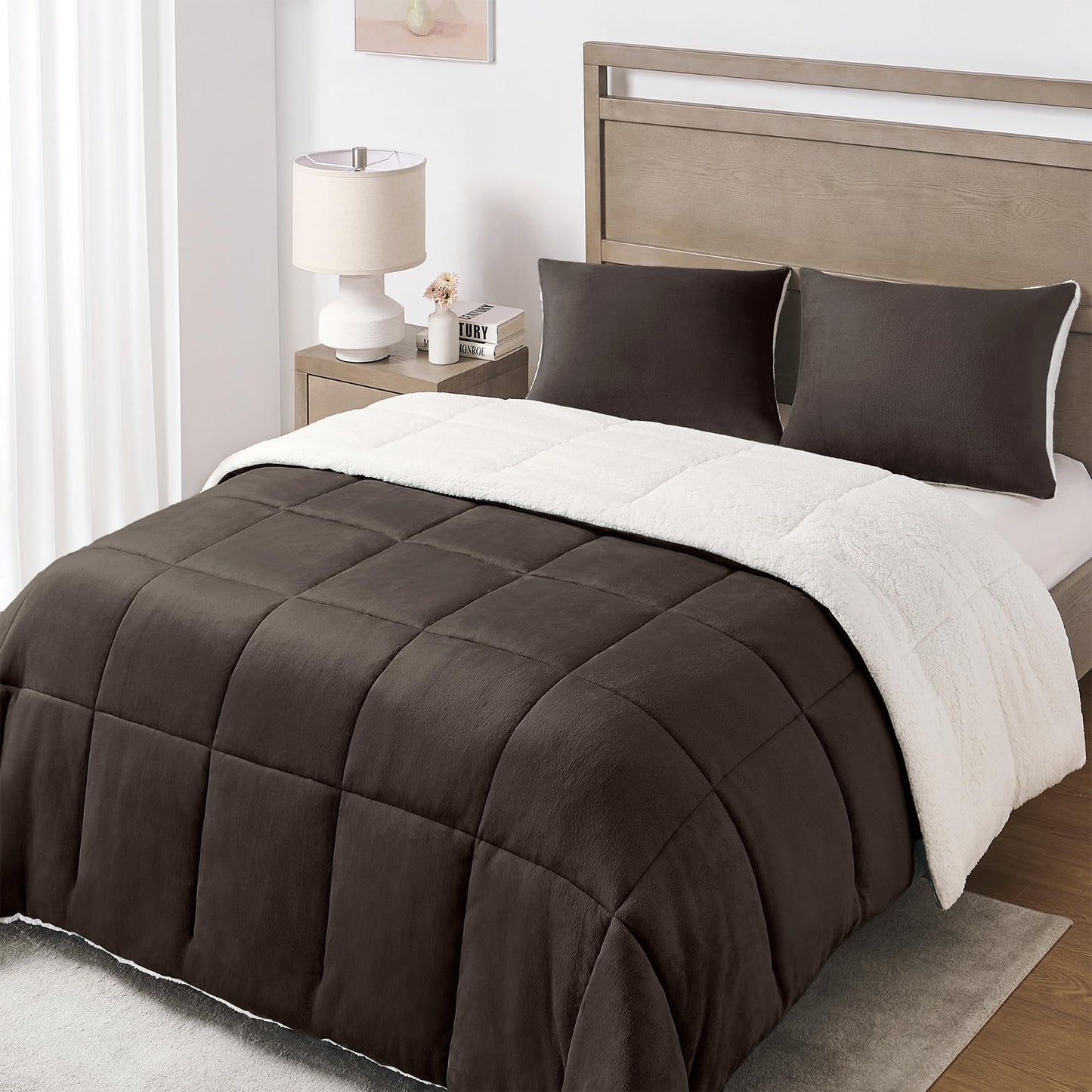 Luxury Fleece Sherpa Comforter Sets for Queen Bed, Soft and Warm Set