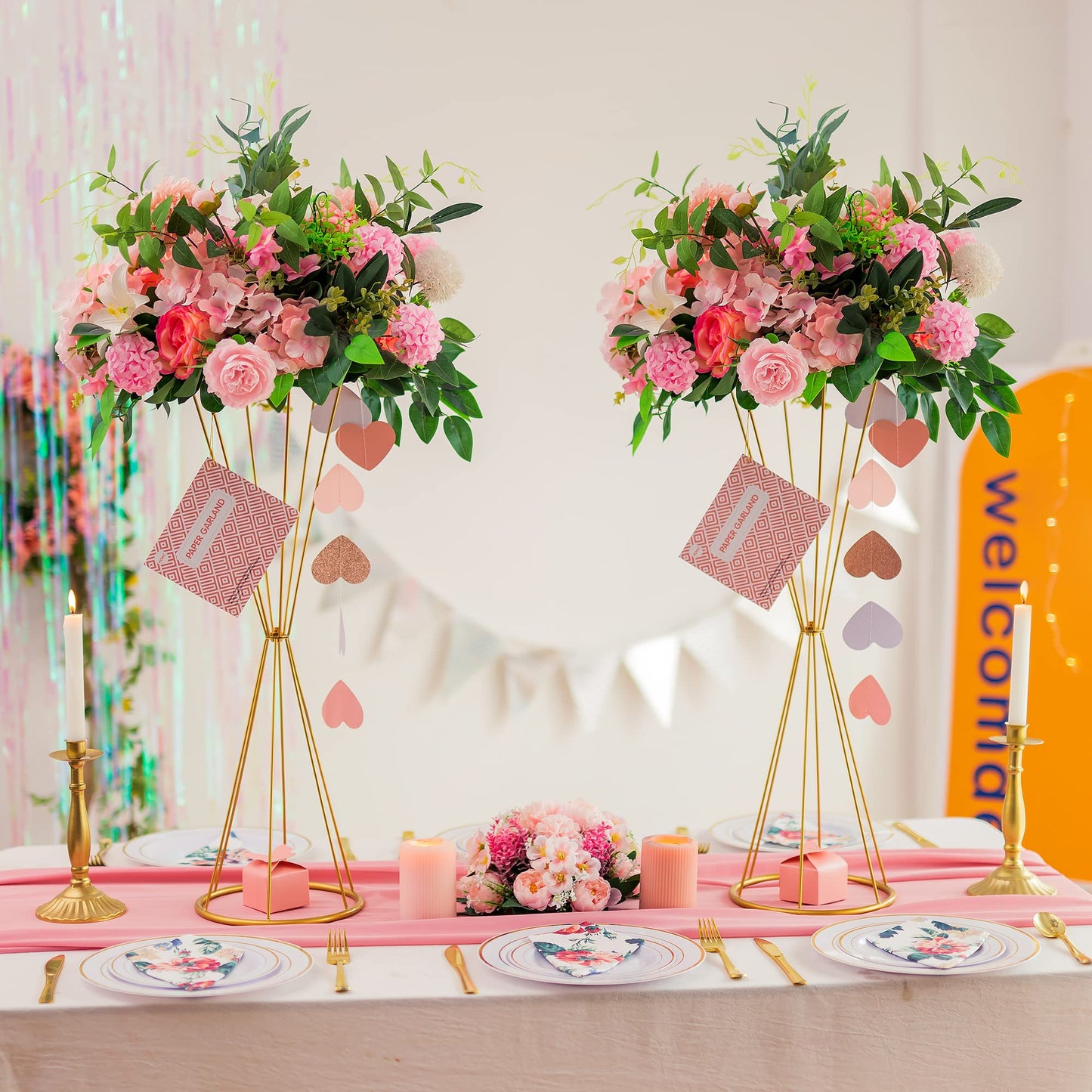 Gold Centerpieces for Table Wedding - Geometric Metal Flower Stands