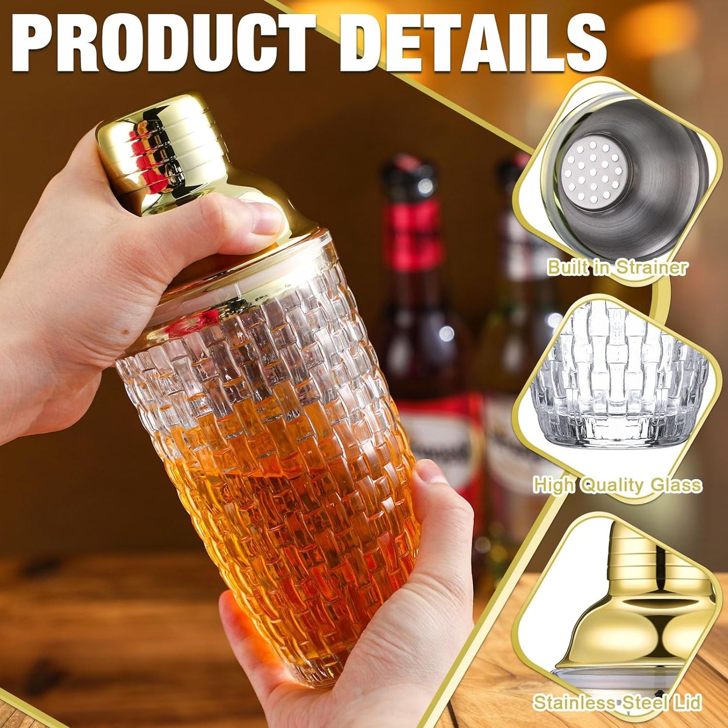 3 Pcs Cocktail Shaker Set 13oz Drink Shaker