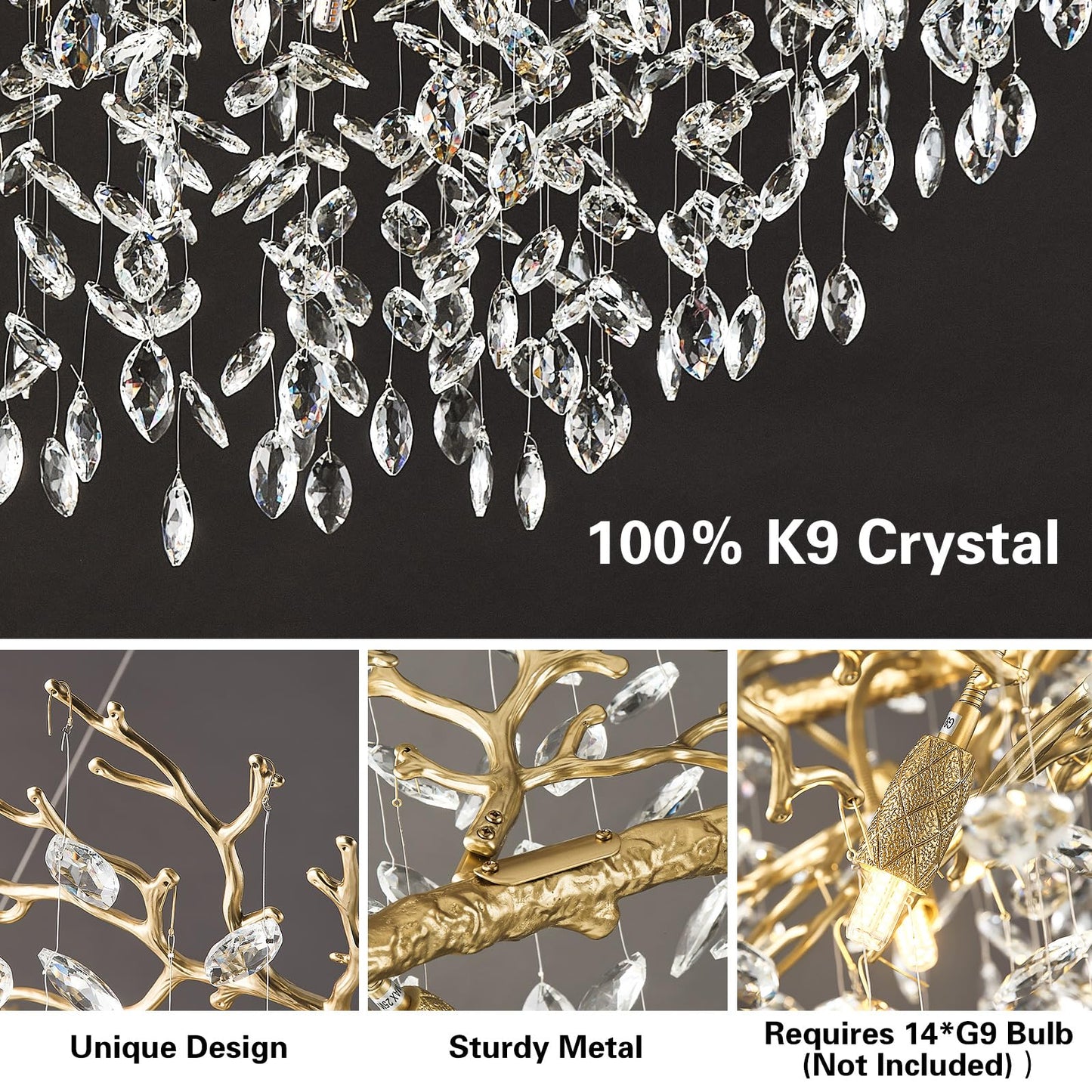 H134'' Modern Crystal Tree Branch Chandelier, Foyer High Ceiling Chandelier