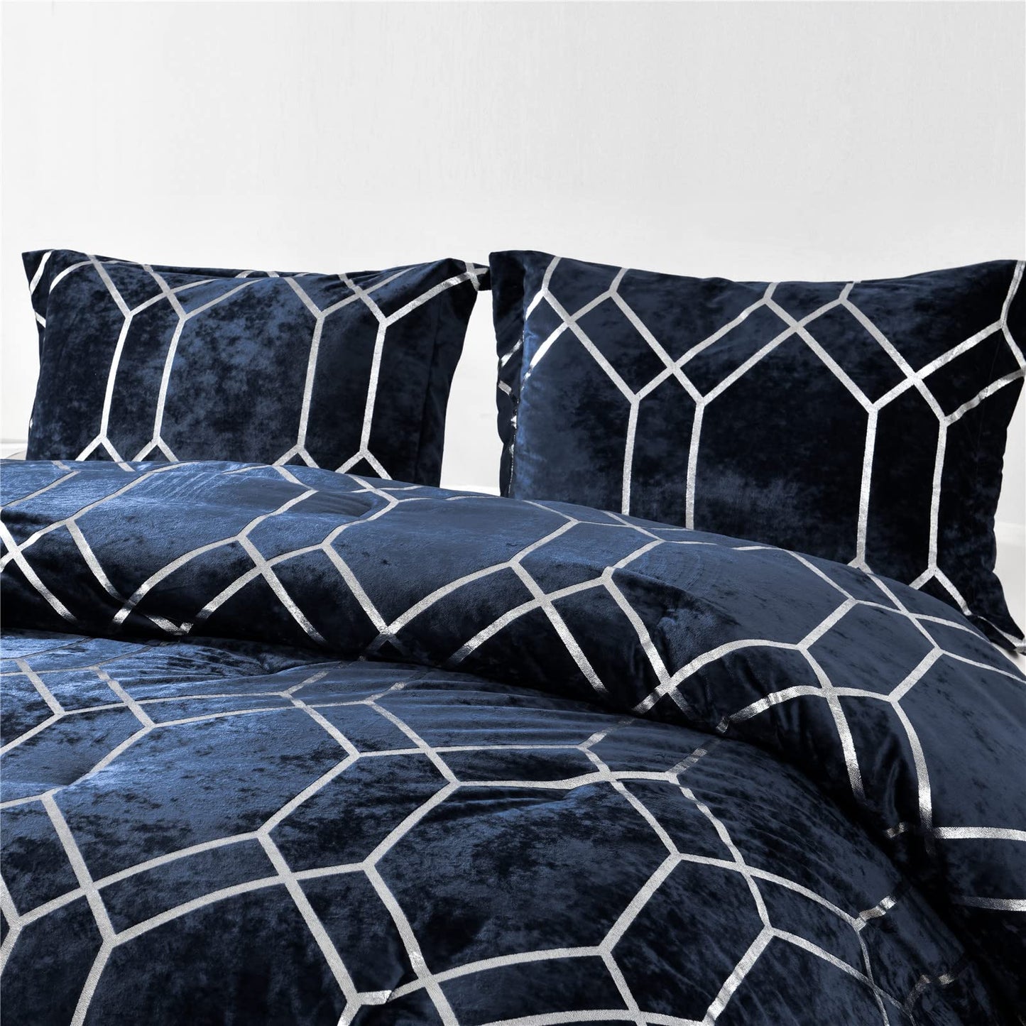 Metallic Print Comforter Set, Distressed Velvet Face with Metallic Print