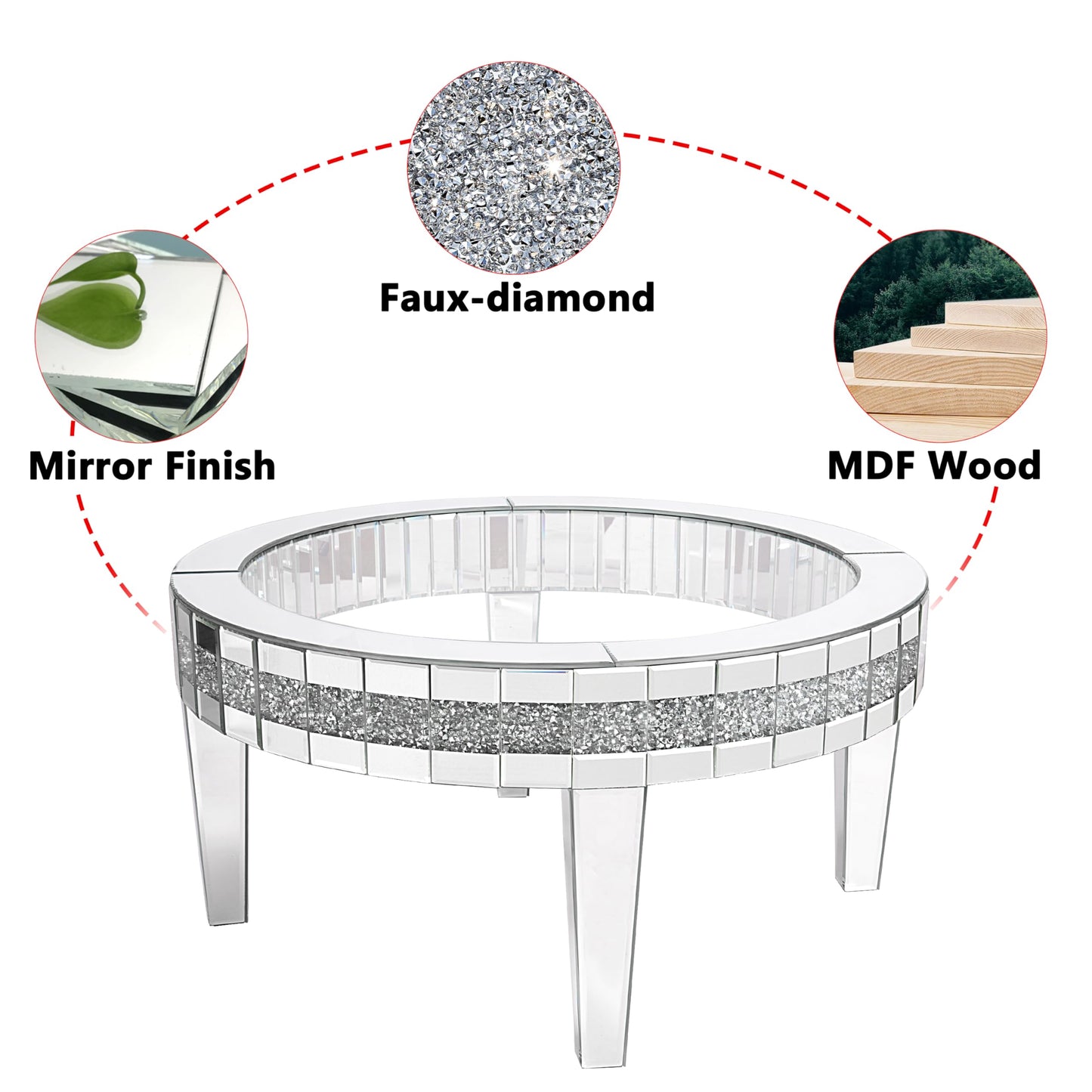 31.5'' Modern Round Coffee Table with Mirror Surface, Silver Accent Table