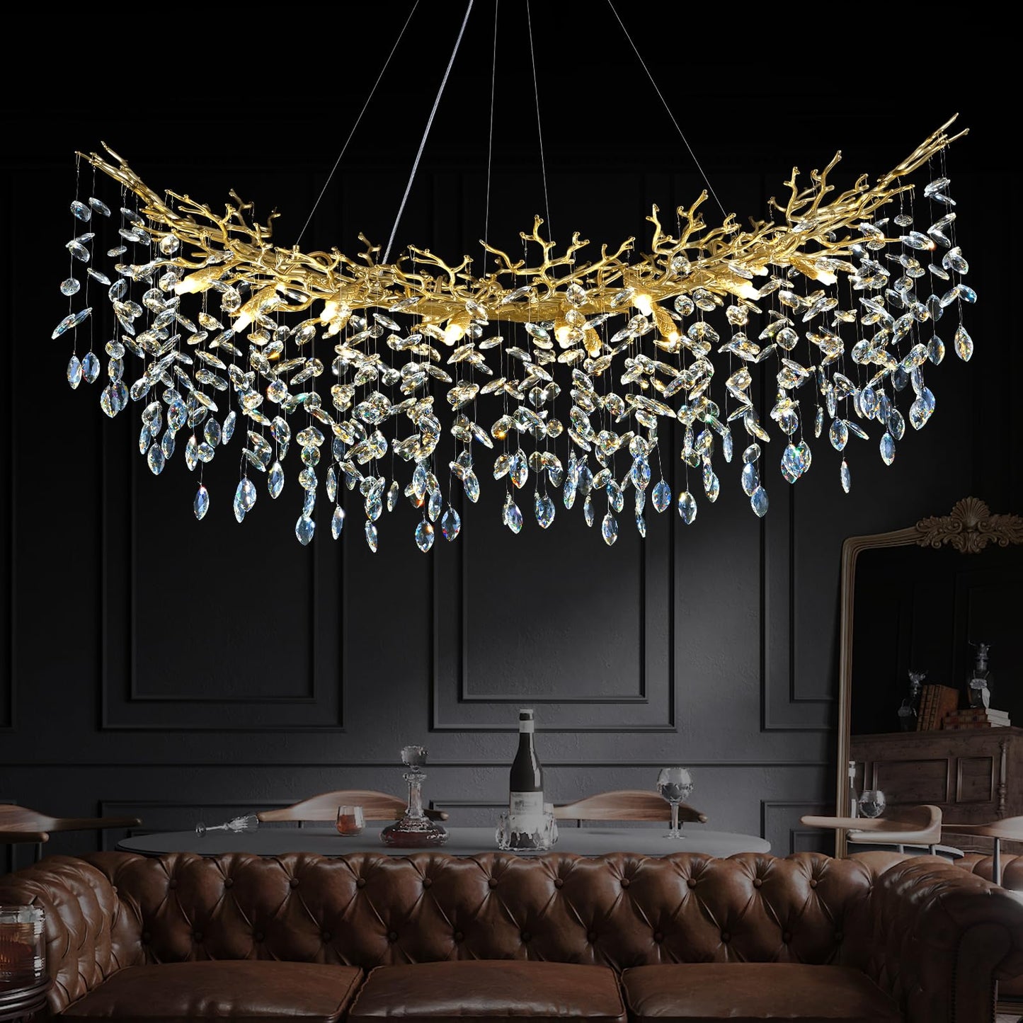 H134'' Modern Crystal Tree Branch Chandelier, Foyer High Ceiling Chandelier