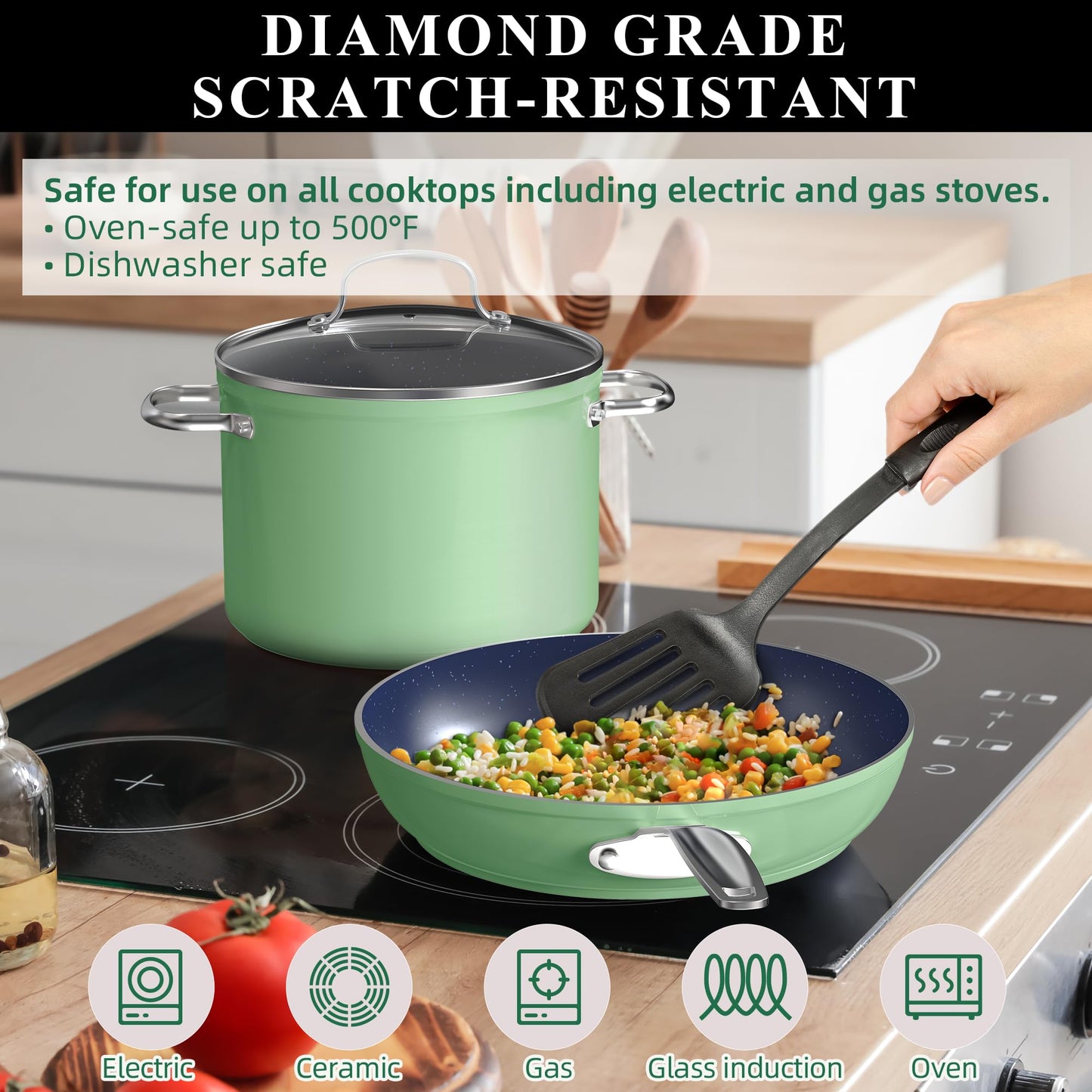 Ceramic Nonstick Cookware Set, Diamond Infused Scratch-Resistant