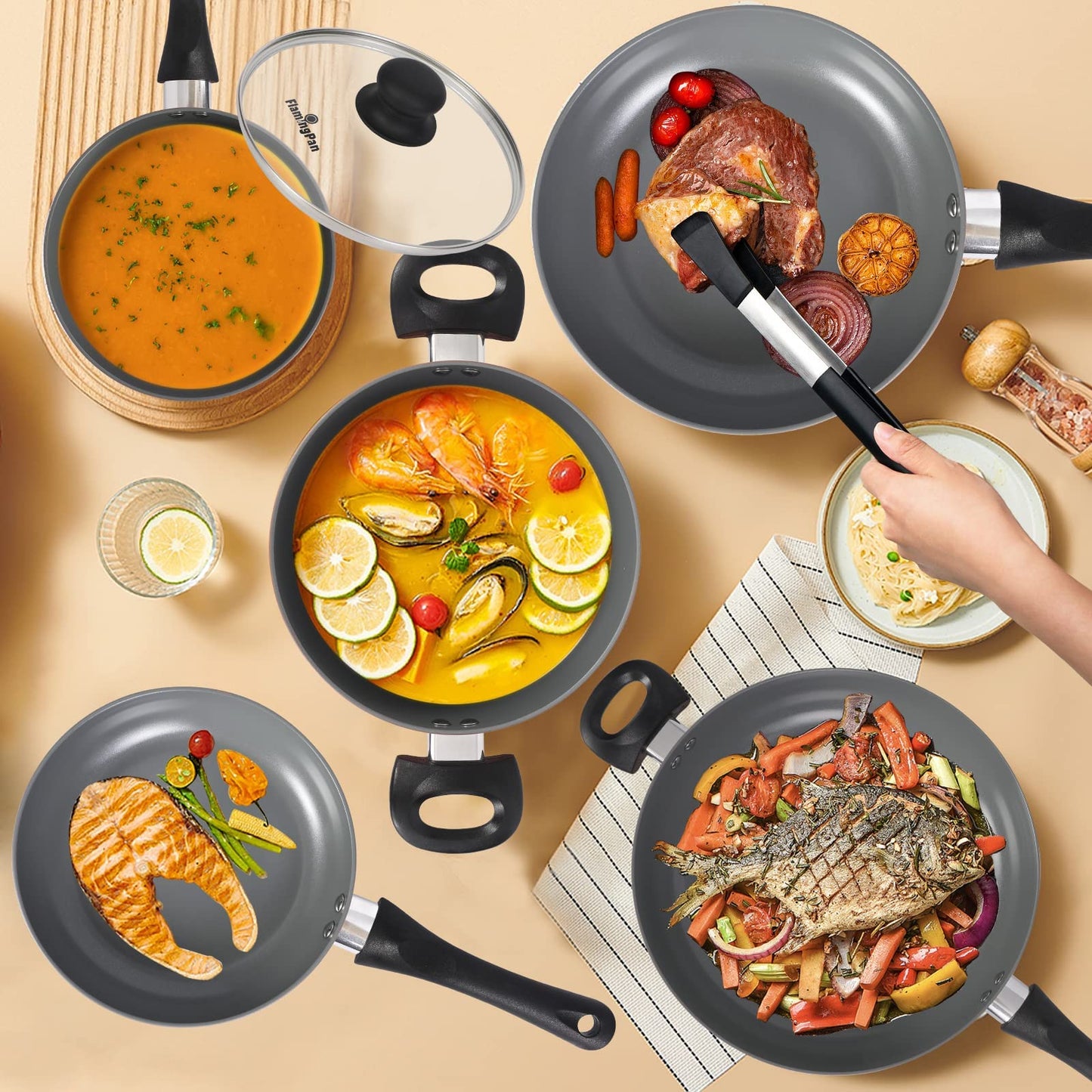 8-Piece Nonstick Pots and Pans Sets, Kitchen Cookware with Ceramic Coating