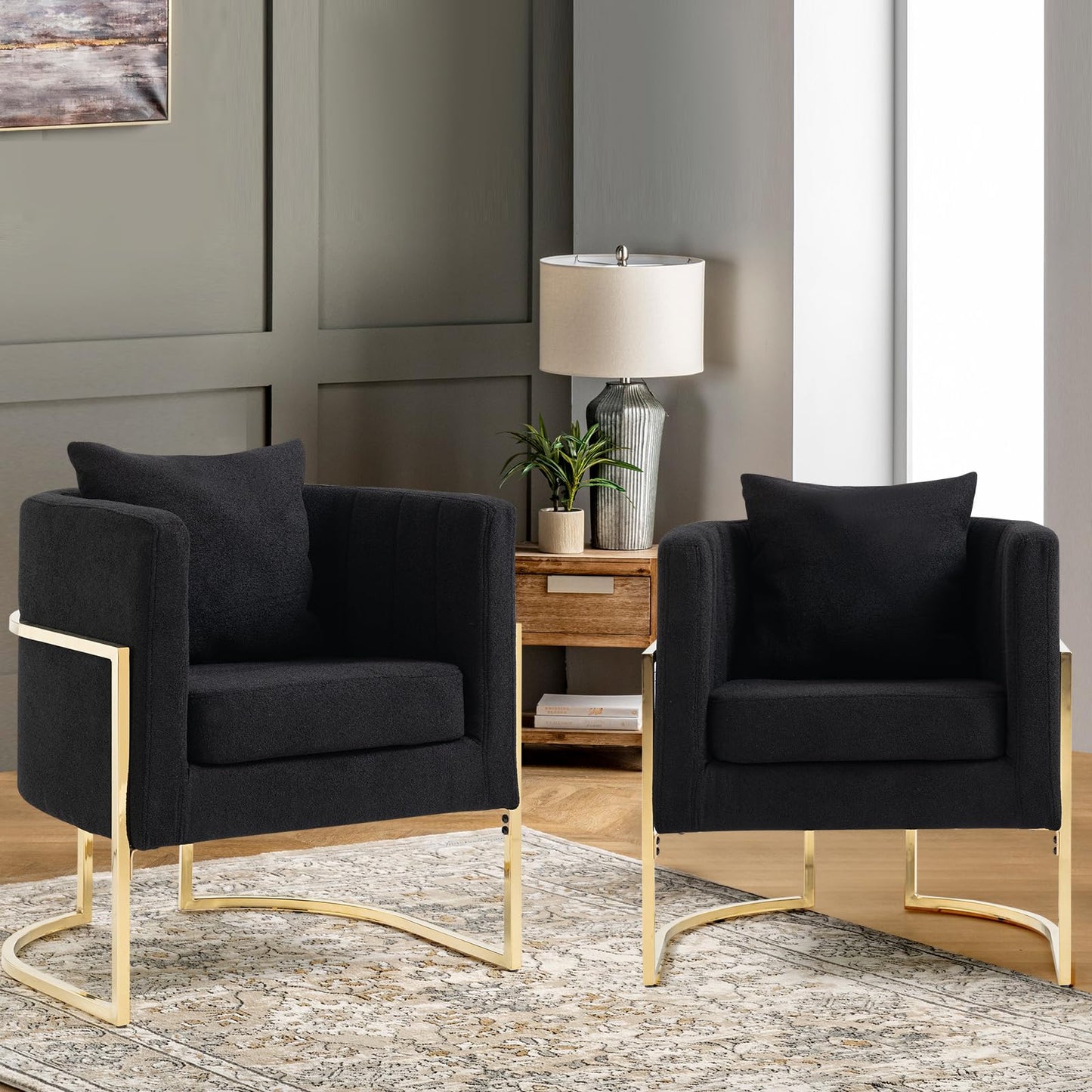 Velvet Modern Accent Chairs Set of 2, Upholstered Barrel Armchair