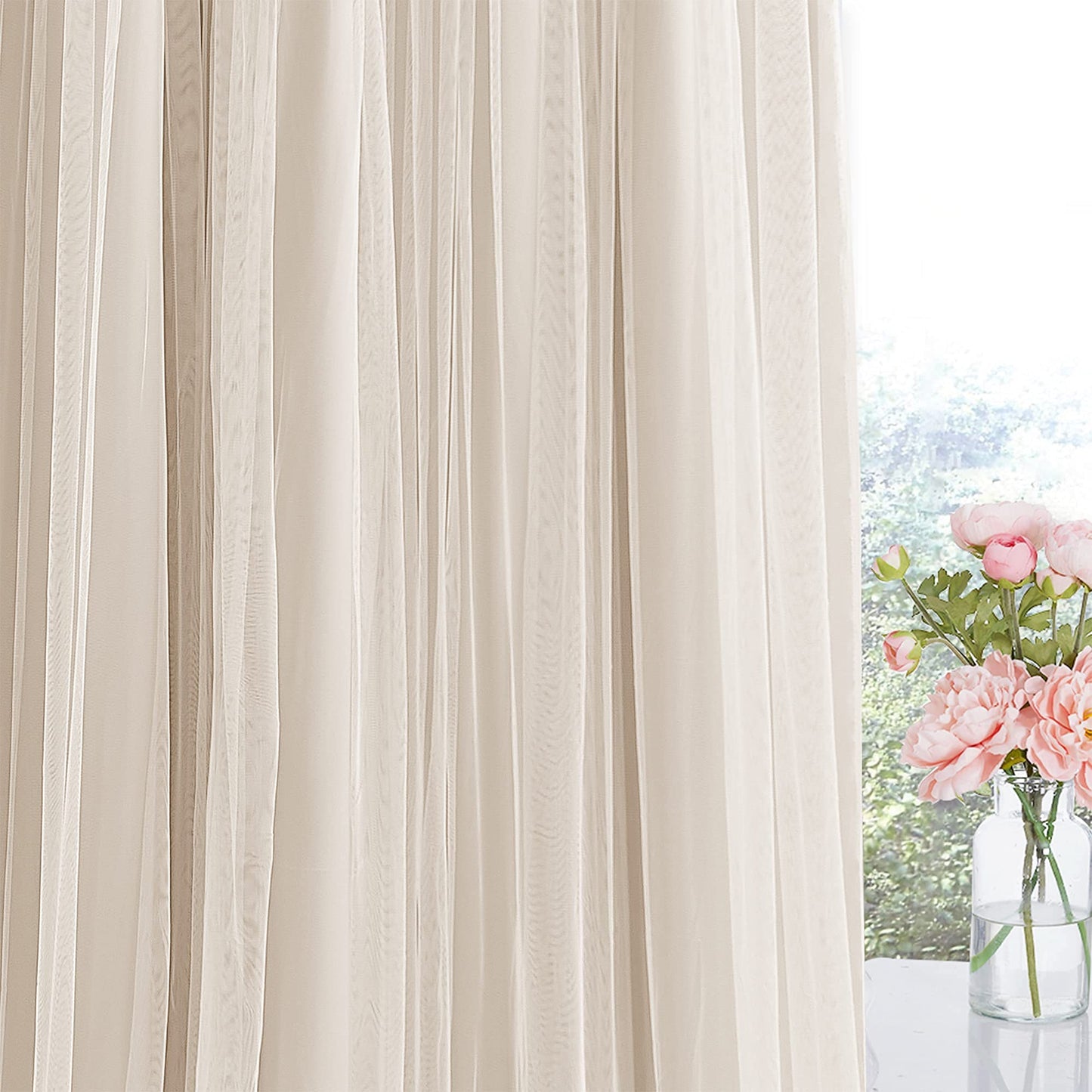 Double-Layered Curtains with Tie-Backs Sheer Drapes Light Blocking, 2 Pcs