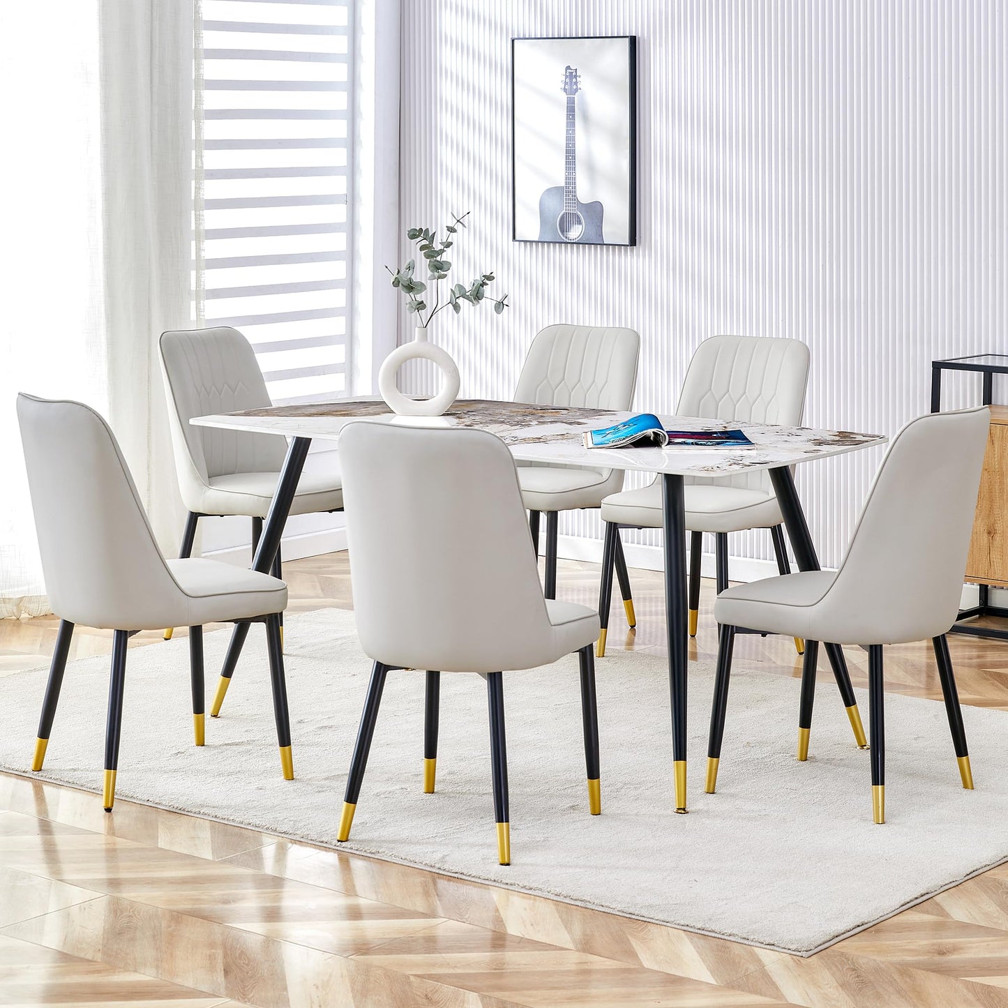 Dining Room Table Set for 4,Sintered Stone Kitchen Table Top and Modern Chairs