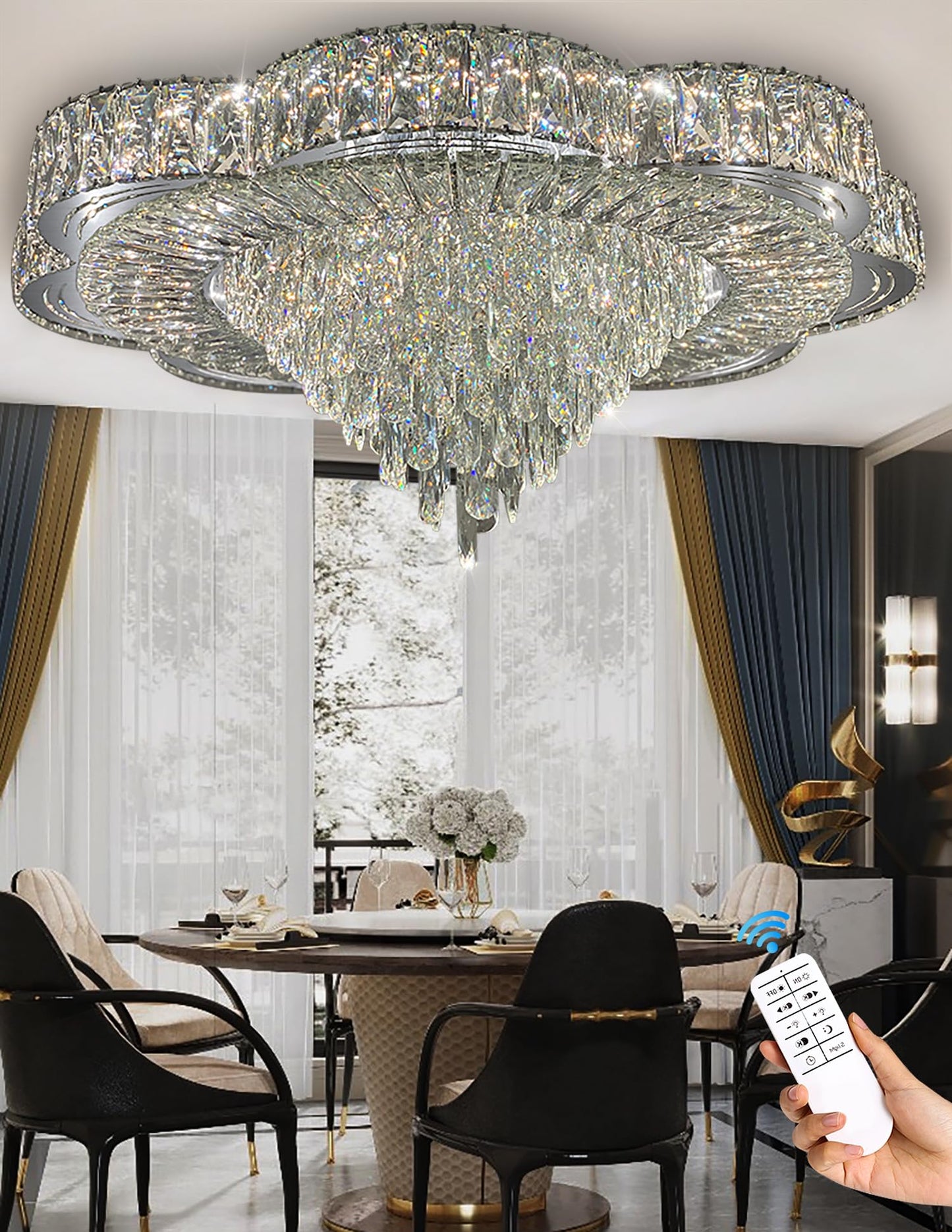 Modern Empire Crystal Chandelier 32inches Raindrop Ceiling Light