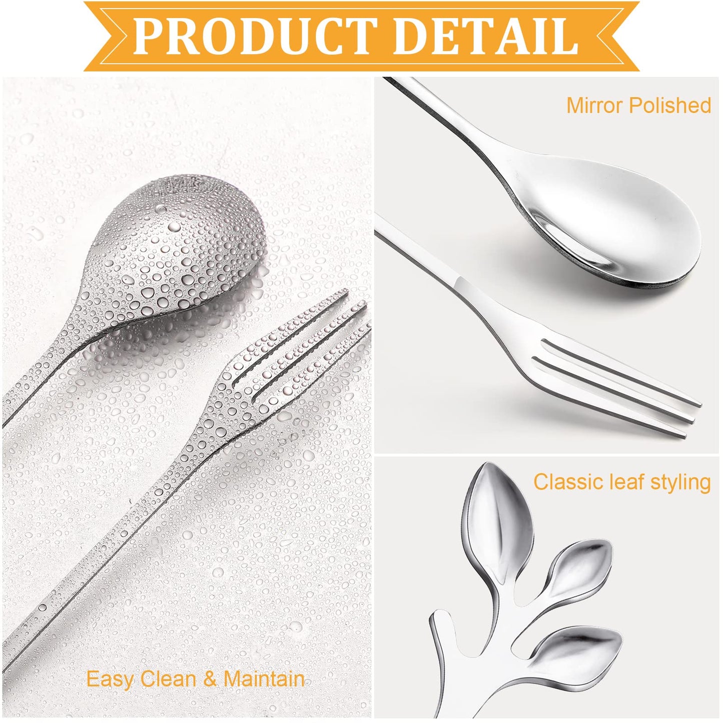 Stainless Steel Leaf Coffee Spoon and Appetizer Fork Tableware (Gold, 40 Pieces)