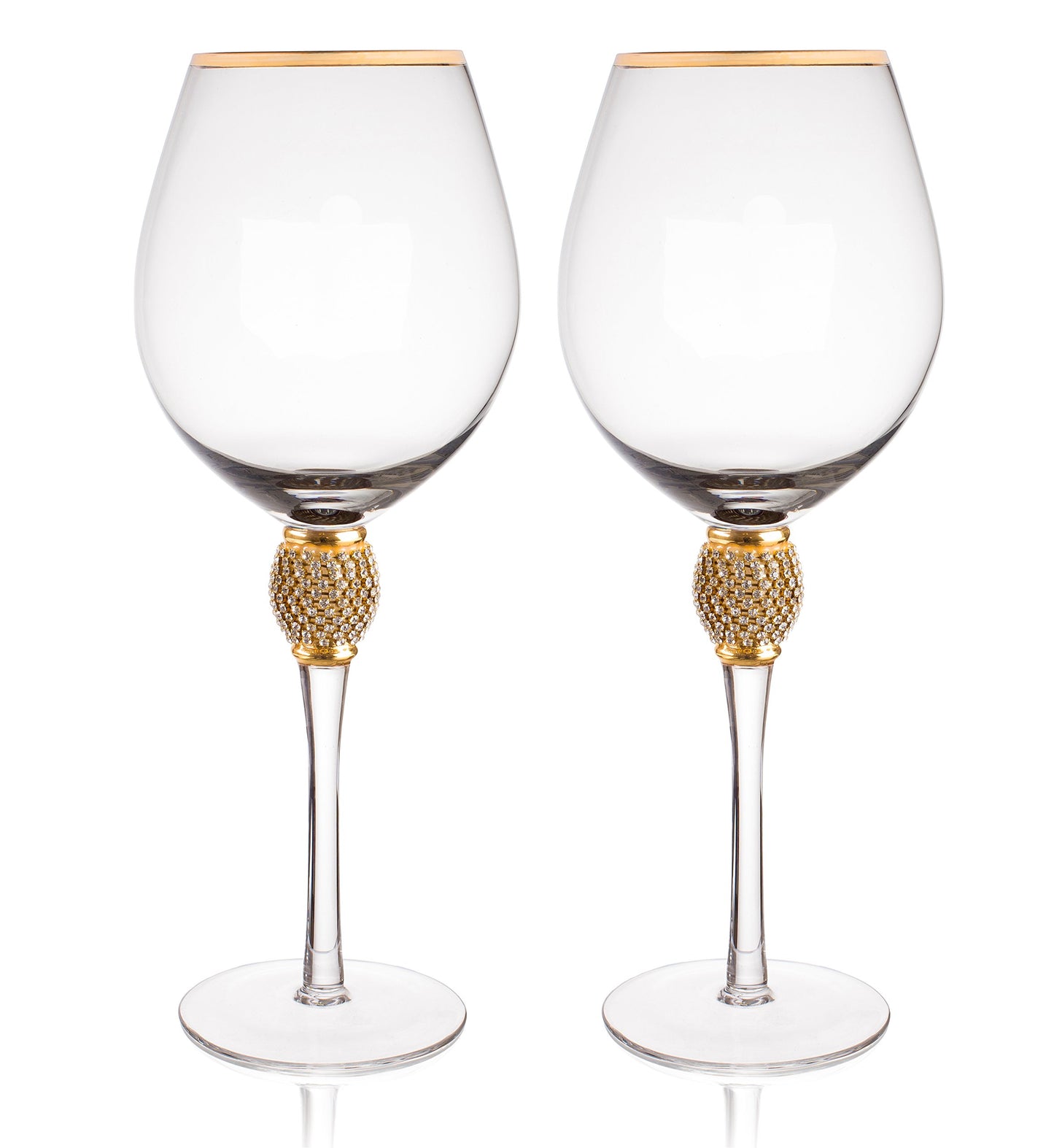 Set of 2 Wine Glasses - Rhinestone DIAMOND Studded With Silver Rim