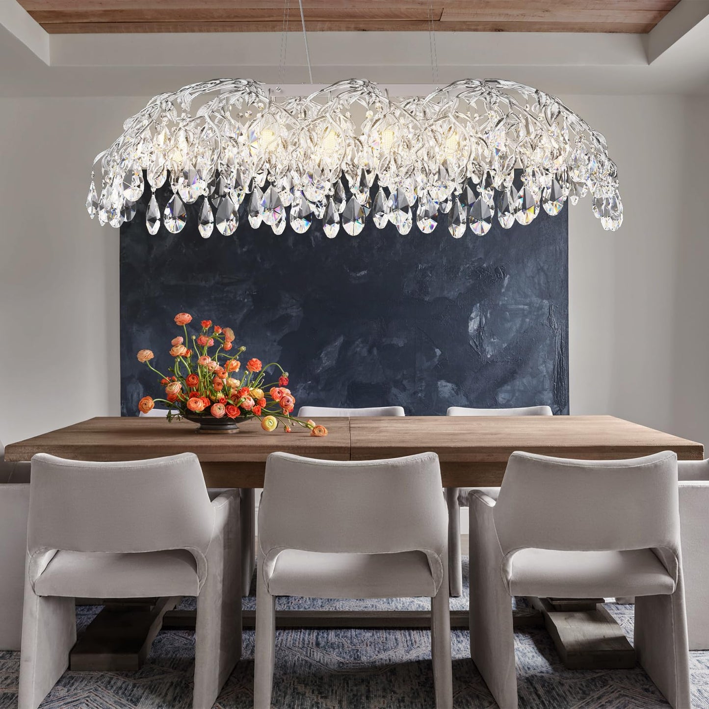 Modern Crystal Chandelier, Gold Pendant Flower Hanging Lighting