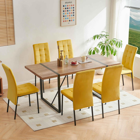 7 PCS Dining Room Table Set, 66" Large Kitchen Table Chairs Velvet Upholstered Chairs