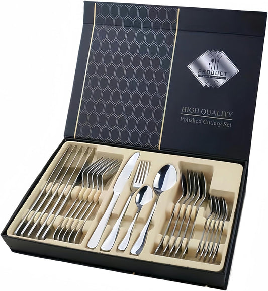 24-Piece Stainless Steel Cutlery Service for 6, Mirror Polished Tableware